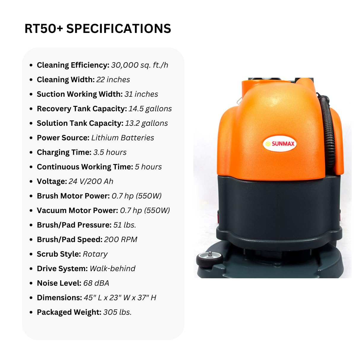 22" Walk-Behind Commercial Floor Scrubber Dryer, 13.2/14.5-Gal Dual Tanks, 3.5-Hour Fast Charging, Up to 5 Hours Runtime, 31" Squeegee, Cordless Hard Floor Cleaner