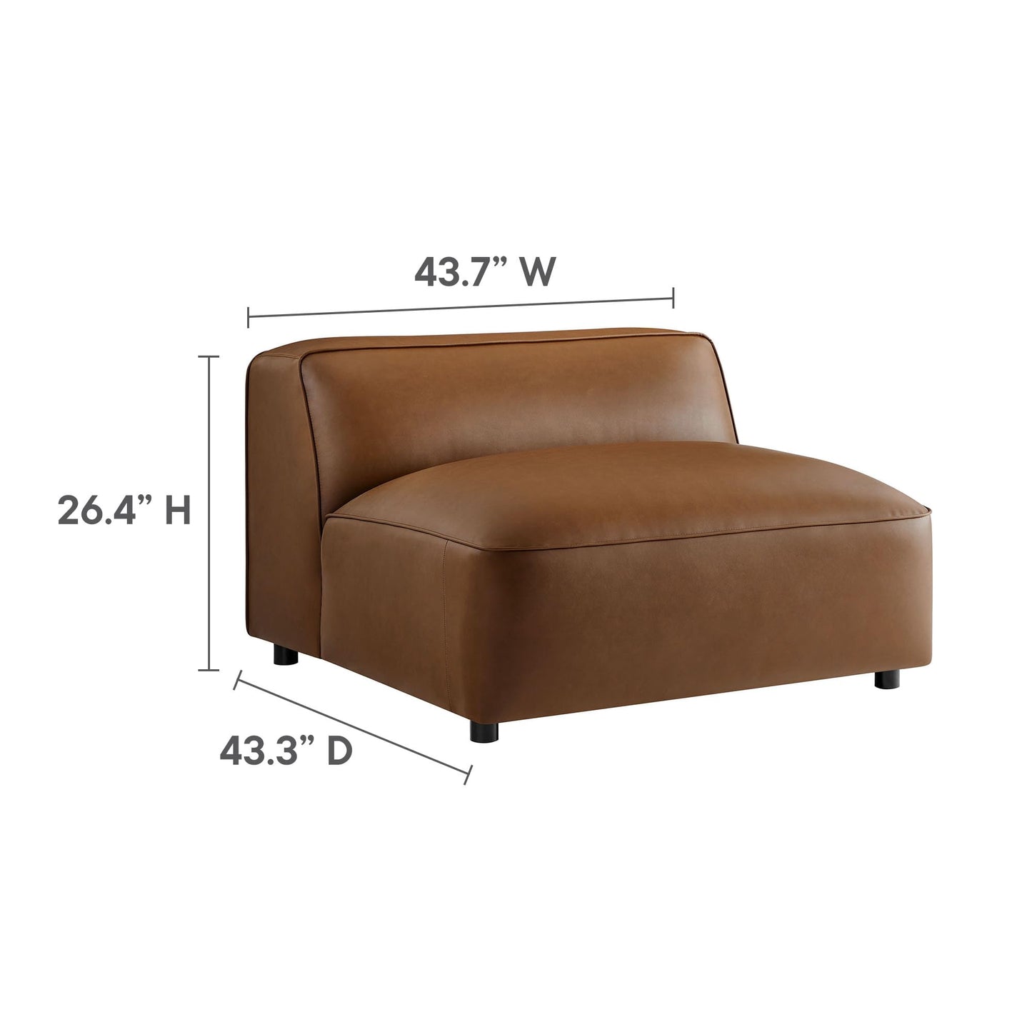 Modway Auren Vegan Leather 4 Piece Modular Sofa in Coffee - Faux Leather 3 Seater Sectional - Comfy Modern PU Leather Sofa with Ottoman - Oversized Mid Century Modern Couch for Living Room