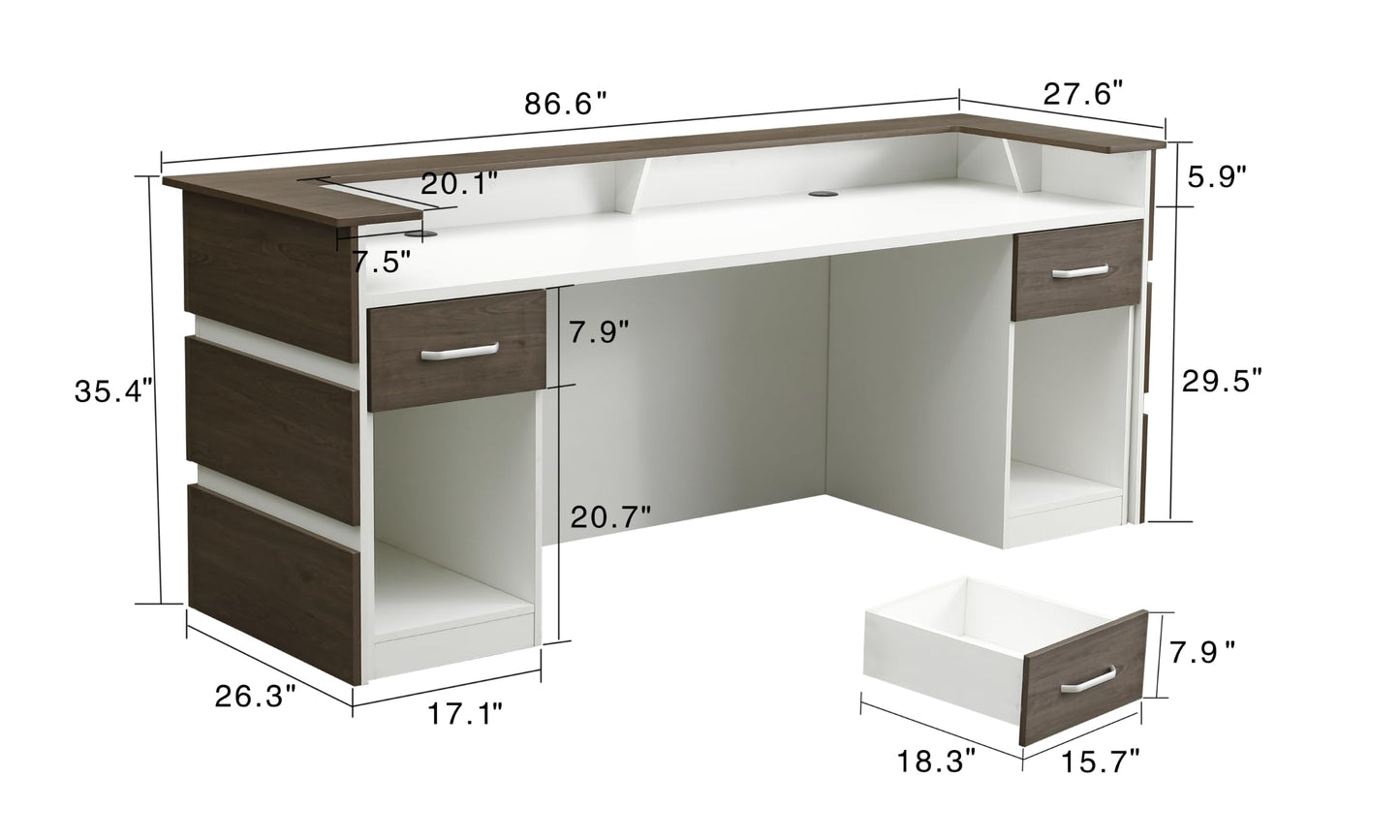 Mares 87" Wood Office Reception Desk Counter & Drawers w/Telescopic Rails & Chrome Handles | Cable Grommet Holes | Option to Add Logo | Front Table Furniture Nail Hair Beauty Salon Spa Restaurant