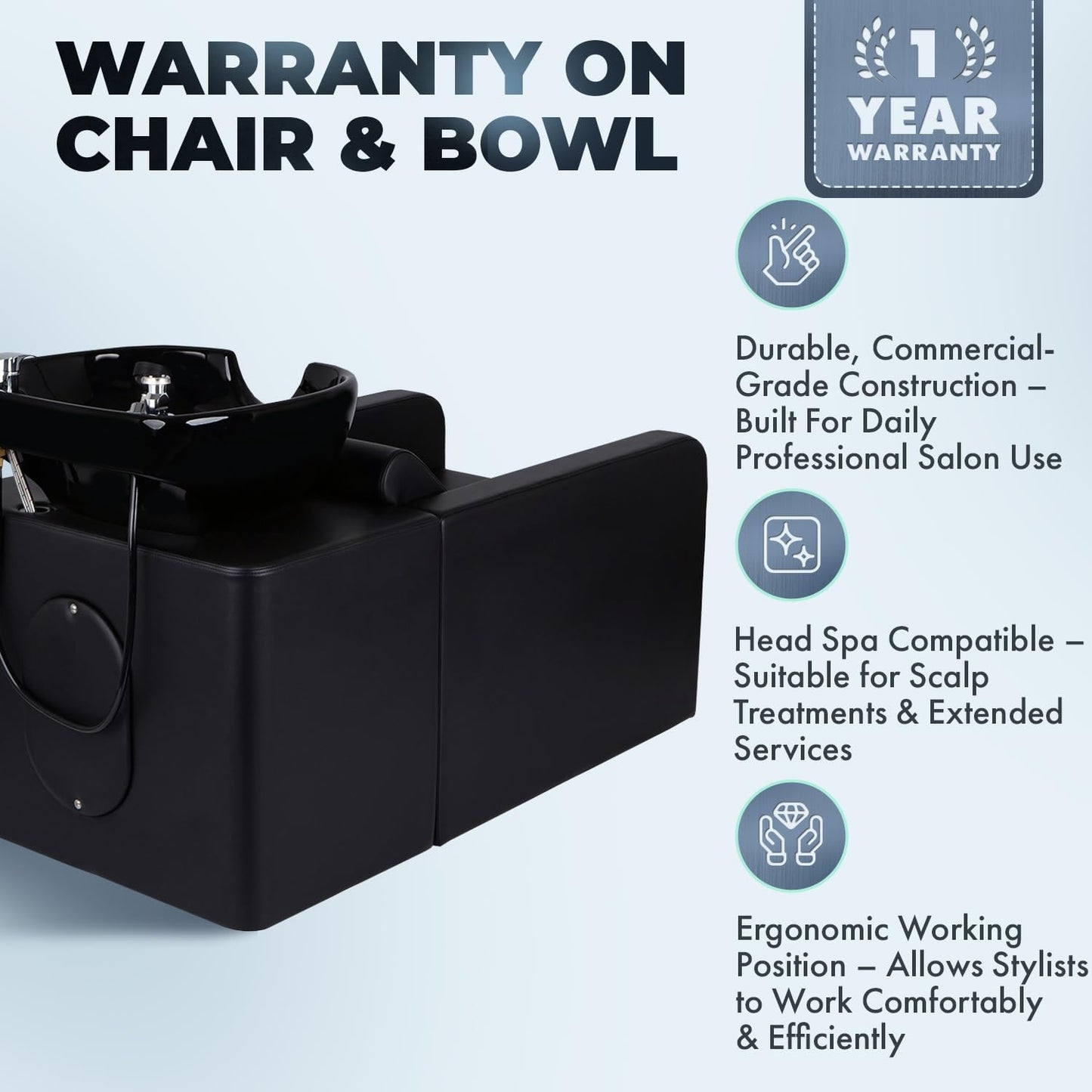 Buy-Rite Nova All-in-One Shampoo Backwash Unit for Professional Salons, Reclining Backrest, Integrated Shampoo Bowl, Easy to Clean, NIN-F-8811C-BLK-BW (Black Shampoo Bowl)