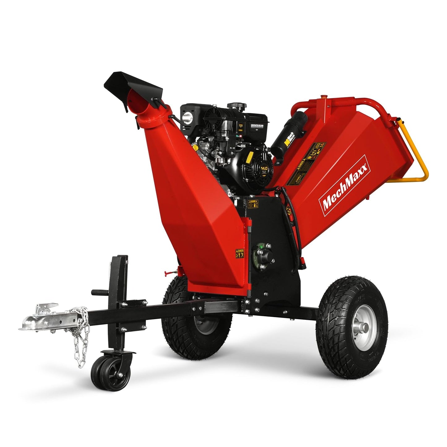 MechMaxx 6 inch B&S 408cc 14hp Gas Powered Wood Chipper Shredder Mulcher with Towbar, 6" Max Chipping Diameter Capacity,with Emergency Stop Button&Stop Bar,Model P4206 Red