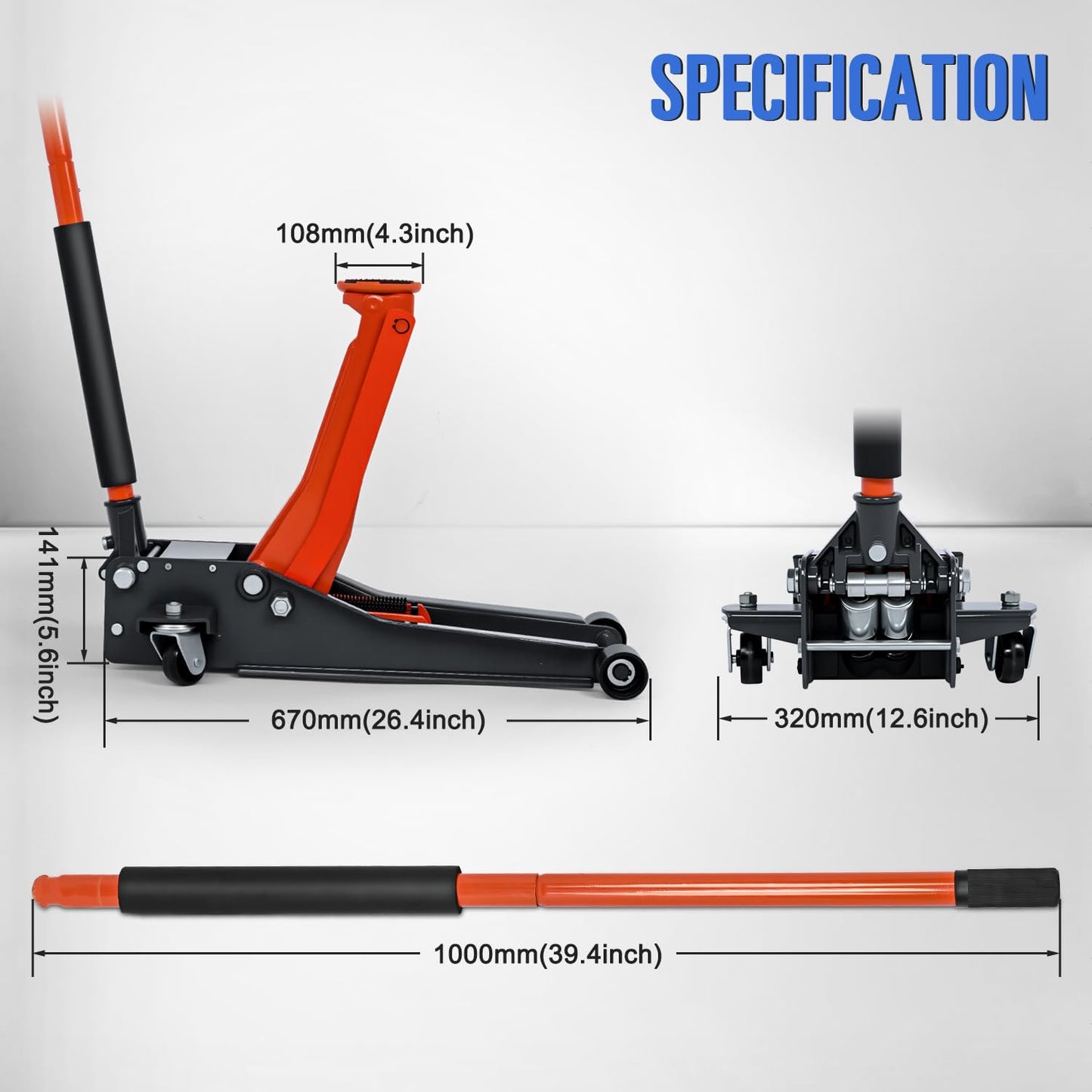 Nilight 3 Ton Floor Jack, Low Profile Car Hydraulic Jack with Dual Pistons Quick Lift, 2.95"-19.88" Lifting Range