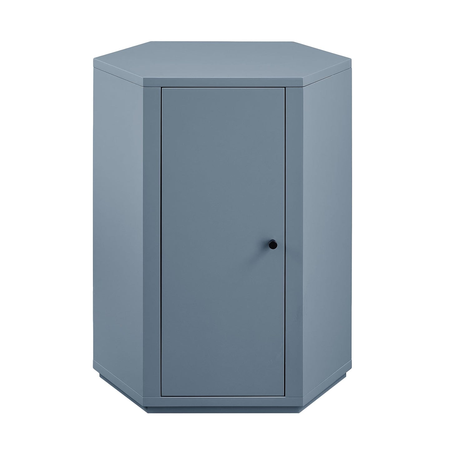 Modway Kade Solid Wood Side Table in Stillwater Blue – Modern Faceted Nightstand – Geometric End Table with Cabinet Storage and Interior Shelf