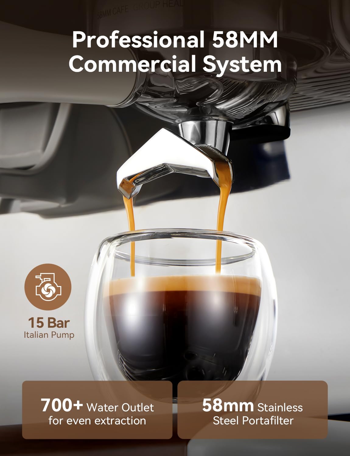 COUPLUX Espresso Machine with Grinder, 58MM Café (2026 UPGRADED) Espresso Machine with Anti-Static Grinder/Milk Steam Wand 15 Bar Espresso Coffee Machines For Home Cappuccino & Latte Stainless Steel