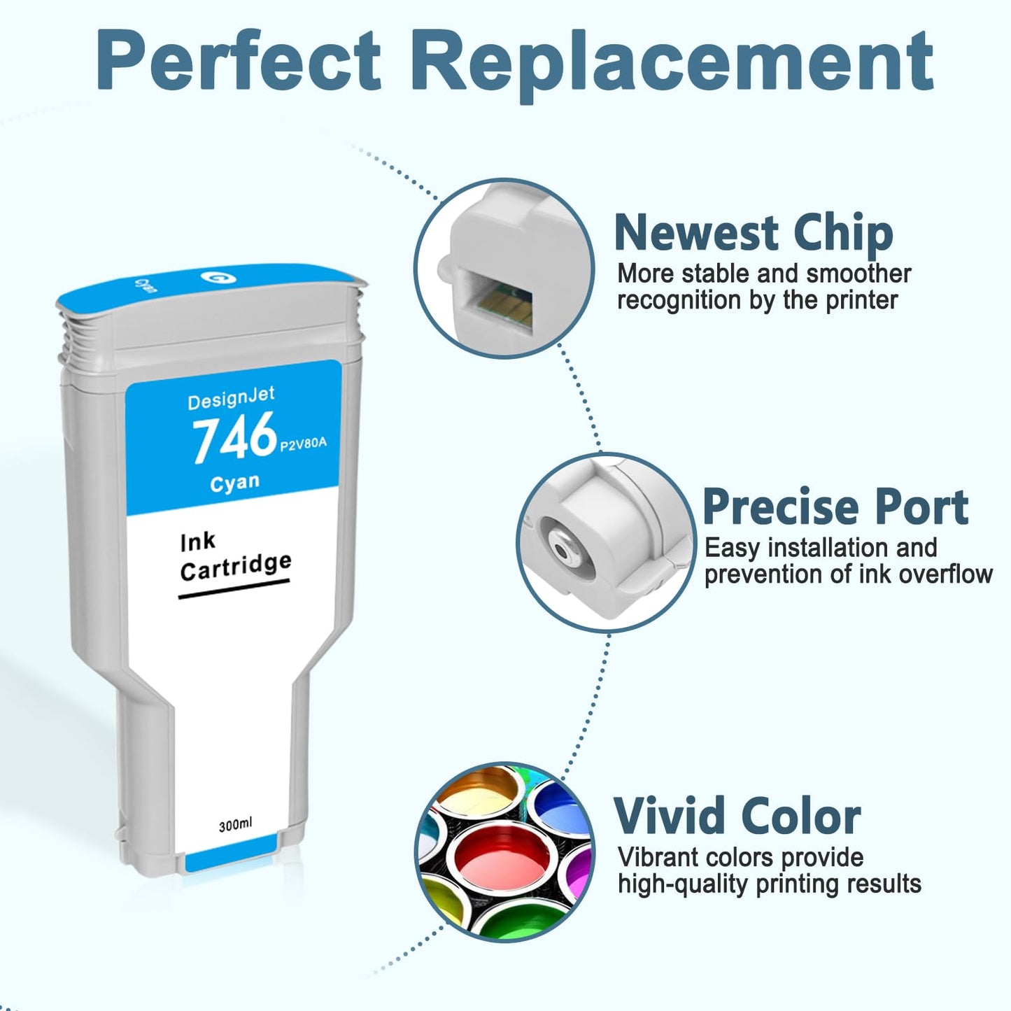 KSUMEI KSMEI 746 Ink Cartridge HP 746 Ink Compatible for DesignJet Z6 & Z9+ Larget Format Printer P2V82A P2V83A P2V80A P2V78A P2V79A (6 Pack, 300ml)