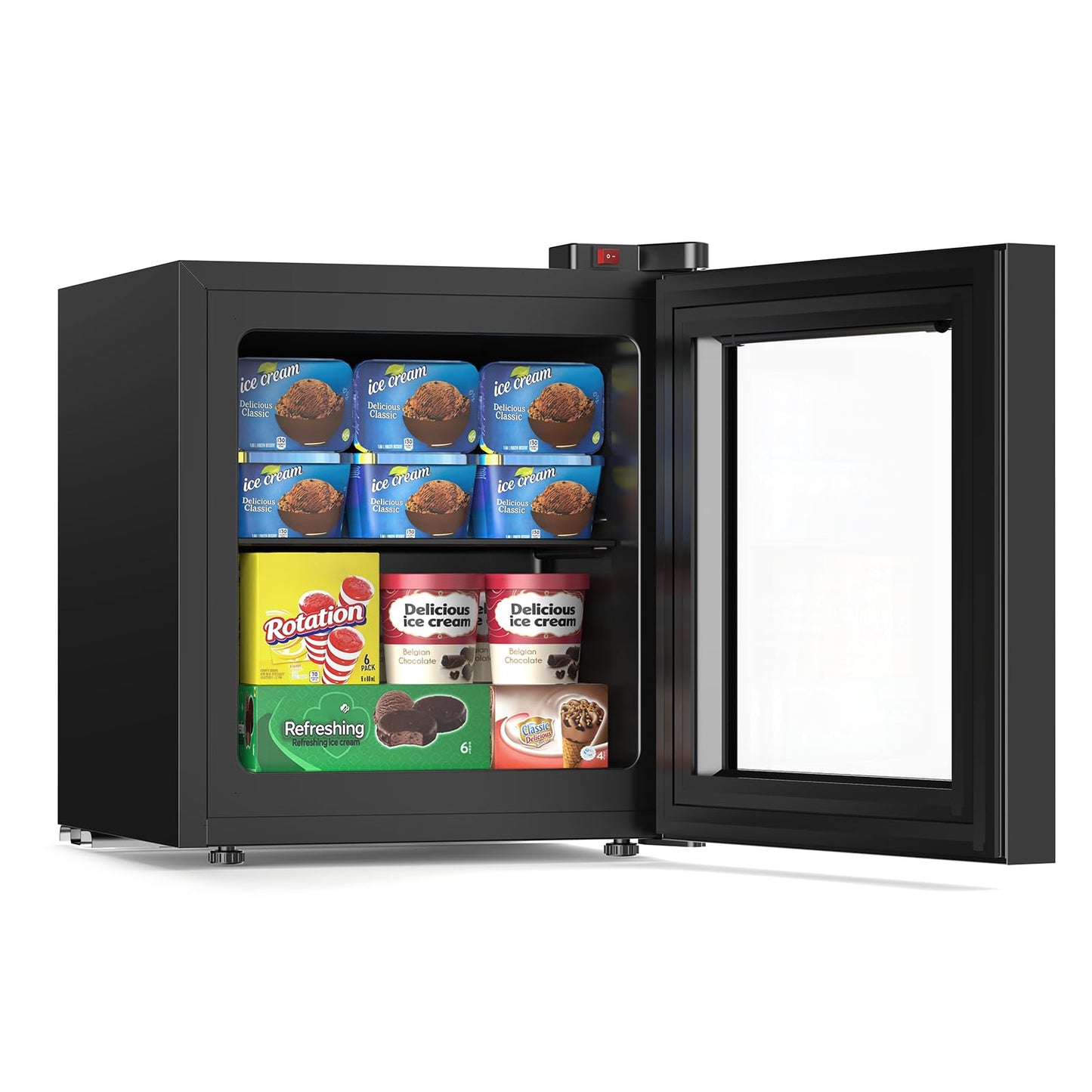 Electactic Mini Upright Freezer, 1.2 Cu.ft Compact Freezer with Glass Door Display, 7 Adjustable Temperature Settings (-10°F to -18°F), Quiet & Energy-Efficient, Black