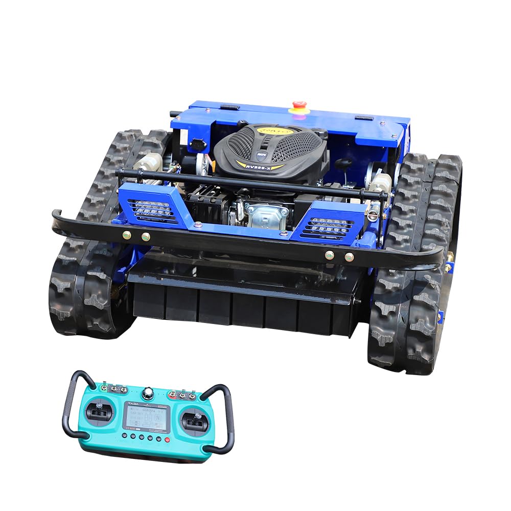 Remote Control Lawn Mower–700m Range, Hybrid Gas-Electric Power, Track Design, All-Terrain, Adjustable Cutting Height (0.79-5.9 inches)