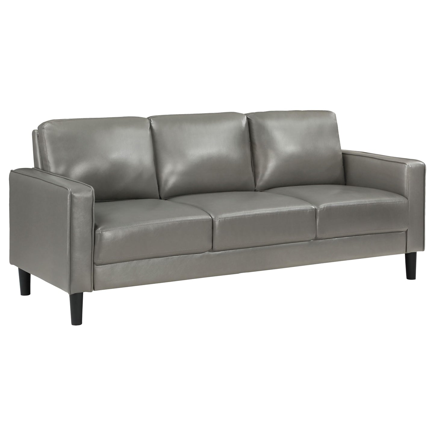 Coaster Home Furnishings - Ruth - Faux Leather Upholstered Track Arm Stationary Sofa with Foam Seat and Webbed Backrest - Transitional - Living Room - Gray - 508365