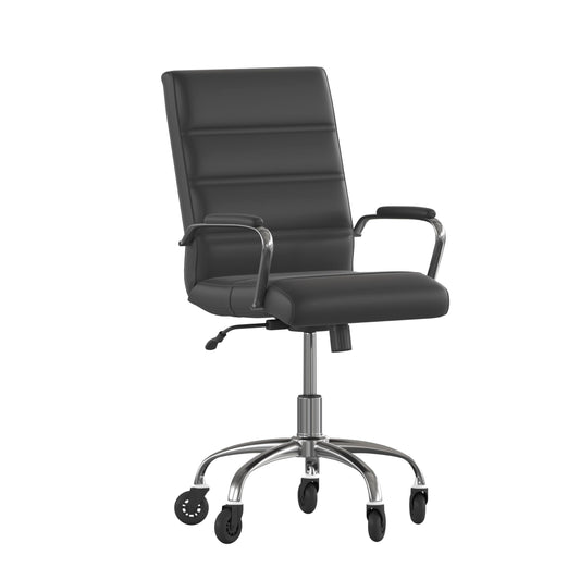Flash Furniture Camilia Mid-Back Black LeatherSoft Executive Swivel Office Chair with Chrome Frame, Arms, and Transparent Roller Wheels