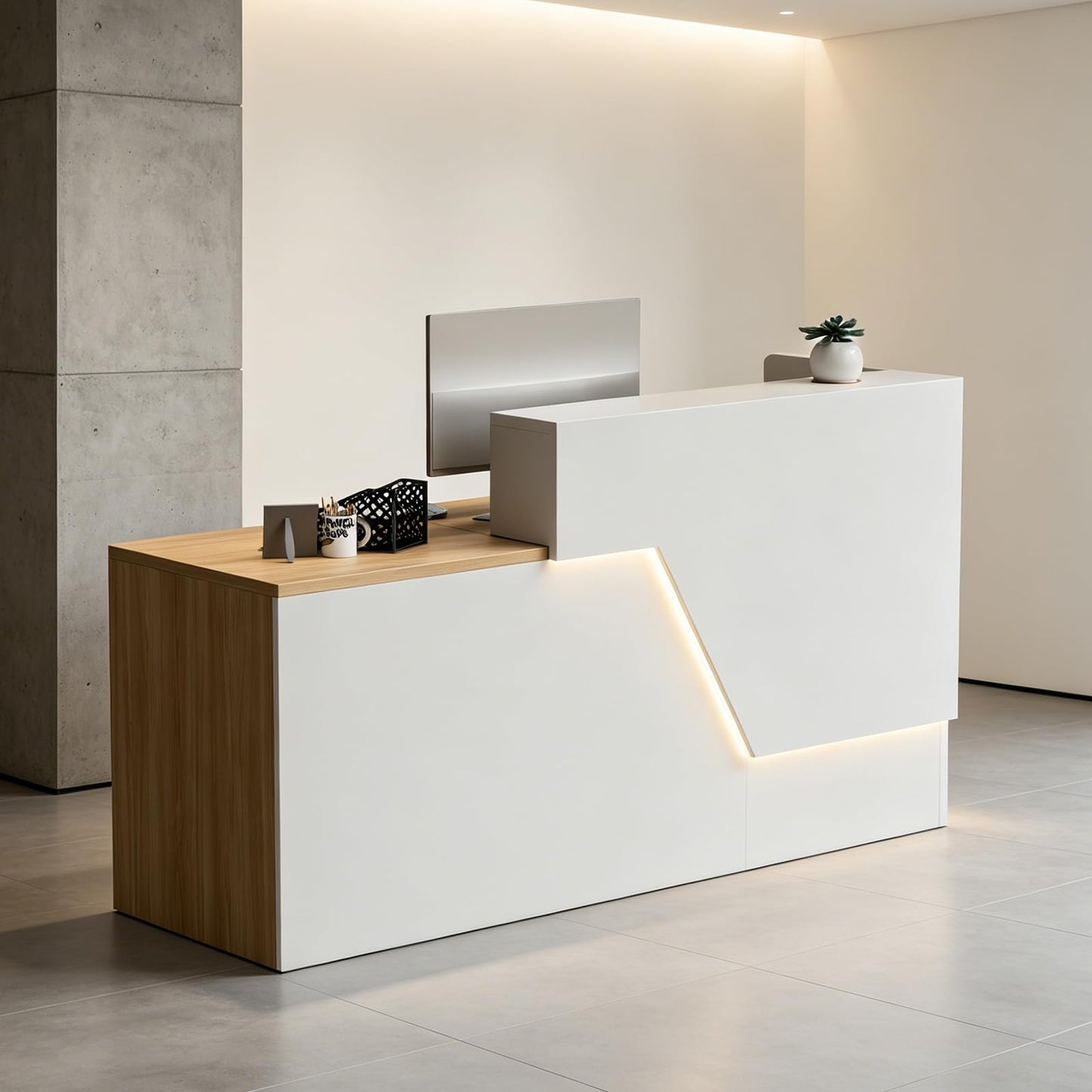 Reception Desk with Cabinet,63 Inch Modern Front Desk Reception with Cable Grommet and Keyboard Tray,Ample Workspace, Easy Assembly,for Office,Checkout Counter,Hotel Lobby(White)