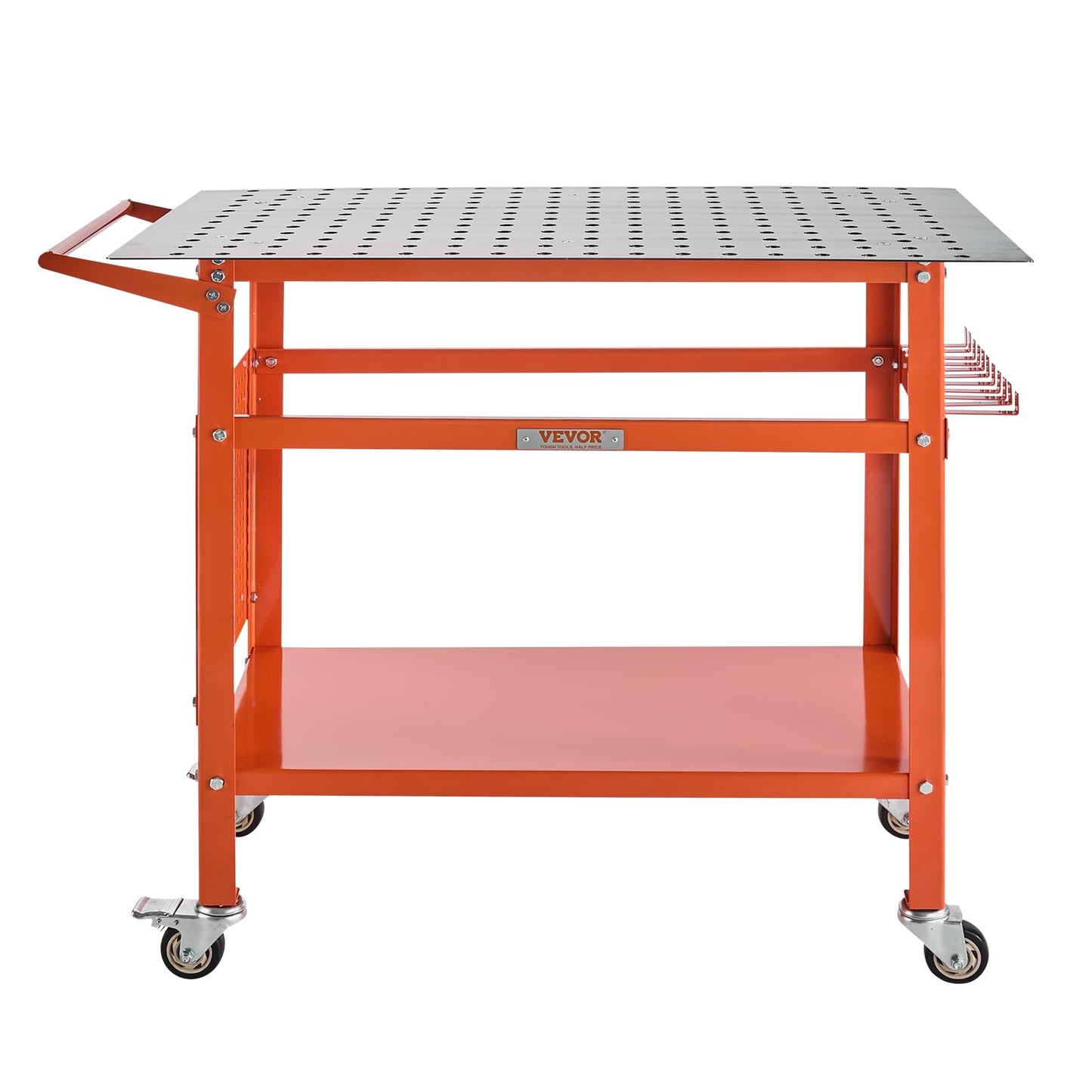 VEVOR Welding Table, 40" x 24" Welding Workbench Table with 800LBS Static Weight Capacity, Movable Steel Work Bench with 4 Wheels (2 with Brake), Double-Layer Storage Board and 5/8-inch Fixture Holes