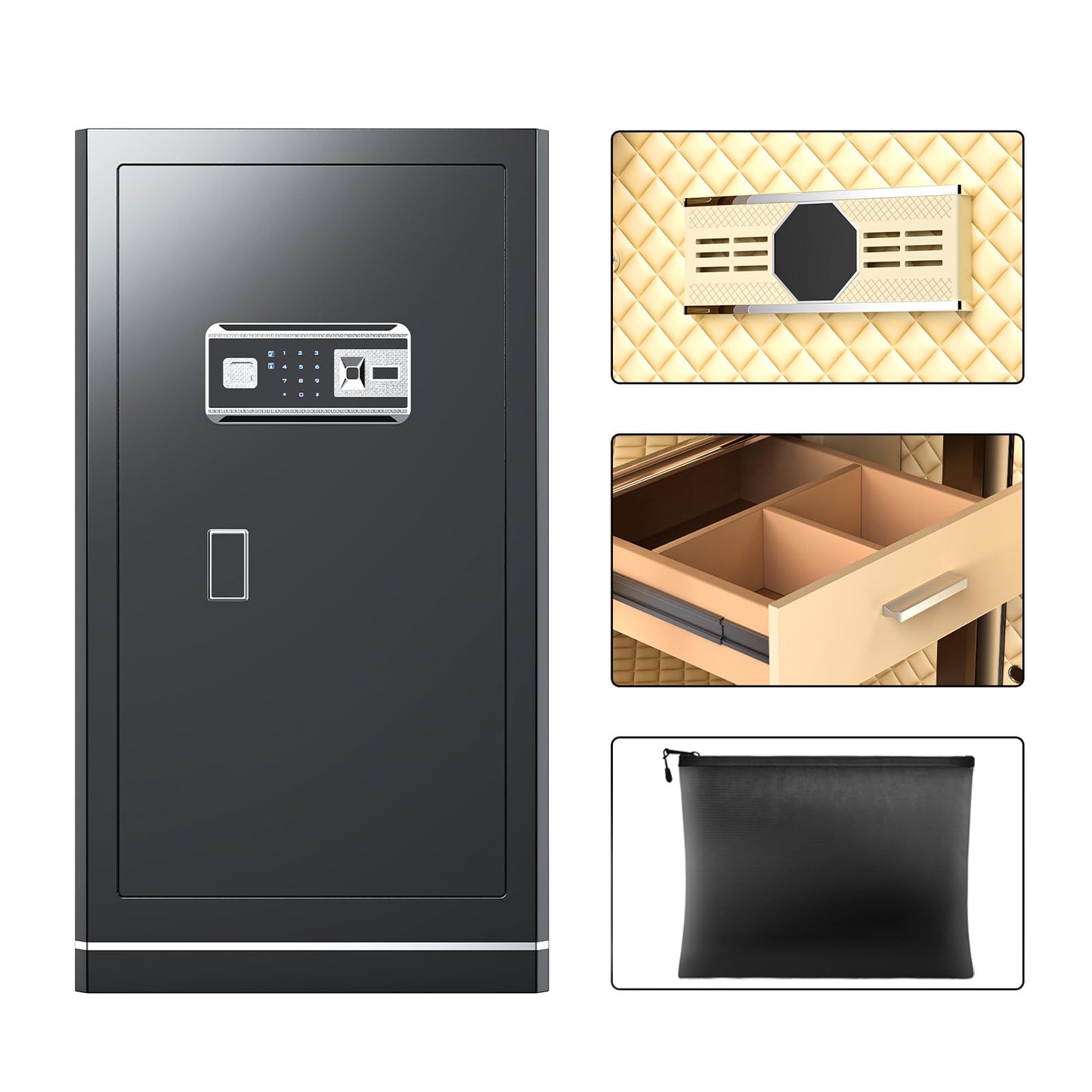 6.5 Cuft Biometric Safe,Home Safe with Fireproof Waterproof Bag,Anti-Theft Digital Security Lock Box with Smart Alert System,Removable Shelf,Built-in Drawer,Personal Document Safes for Money Jewelry