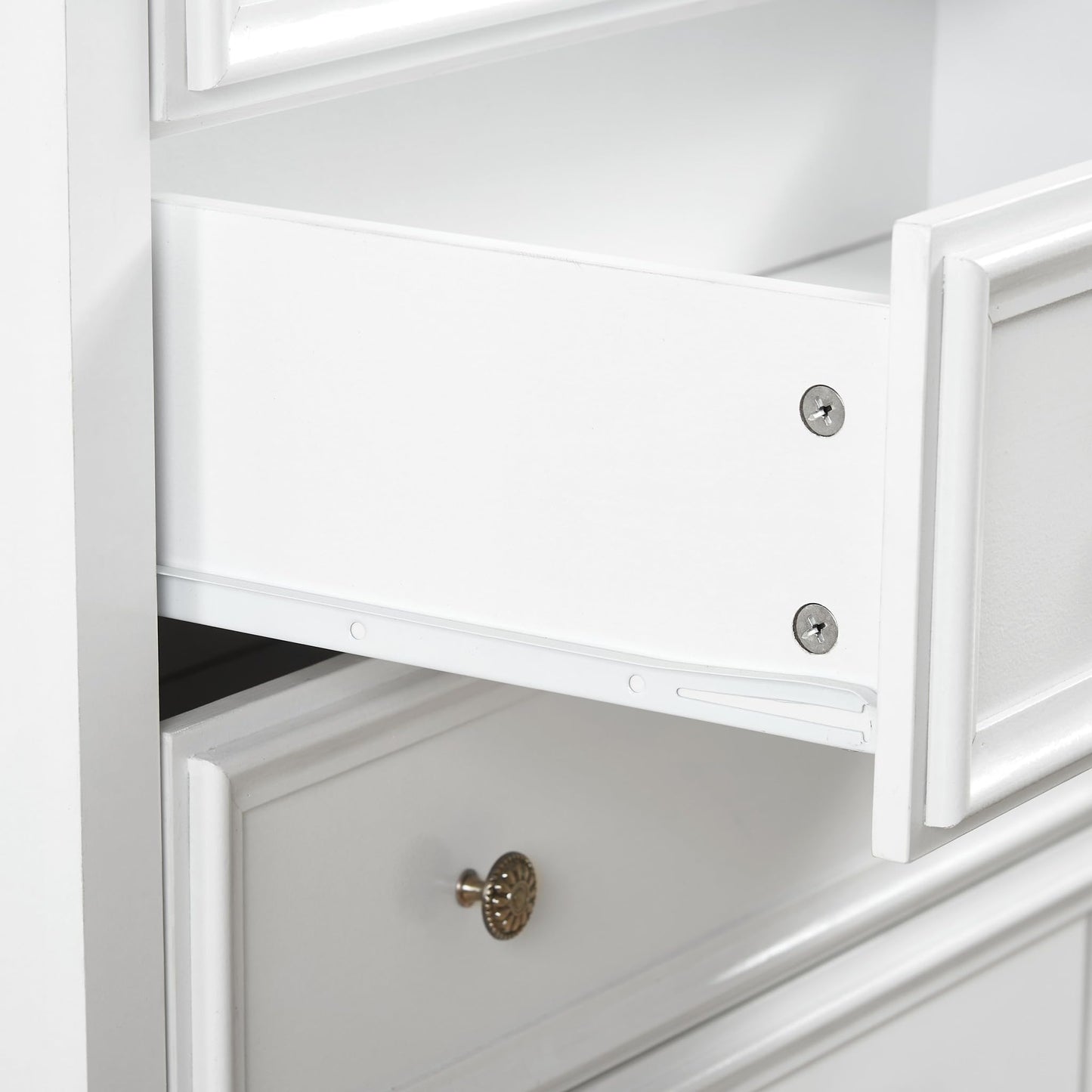 CKEASEAN 6 Drawer Dresser, 44 inch Tall Farmhouse Dresser Nightstand Chest of Drawer, Wooden Storage Cabinet Storage Chest of Drawers for Living Room, Hallway, Entryway (White, 44" H)