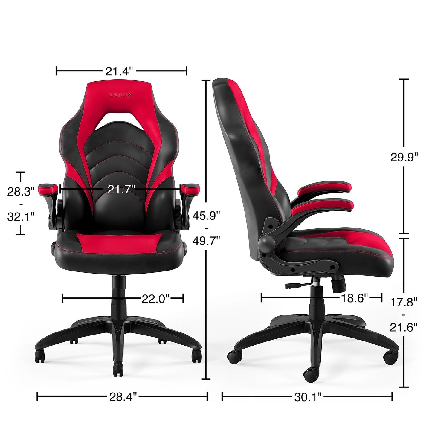 STAPLES Emerge Vortex Gaming Chair, Ergonomic, Adjustable Height, Swivel, Black