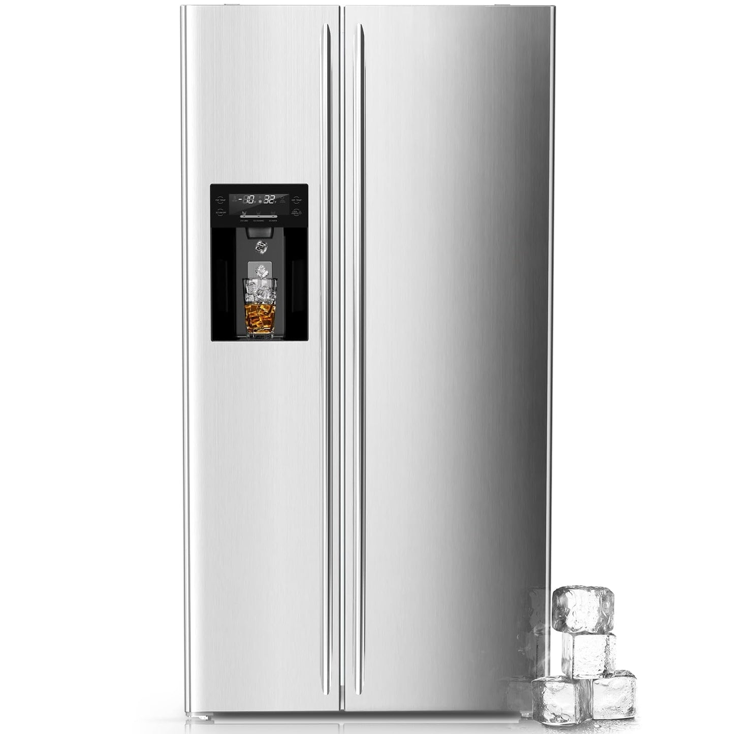 COWSAR 20 cu. ft. French Door Large Refrigerator – Stainless Steel, Built-in Water Dispenser & Ice Maker for Home Kitchen