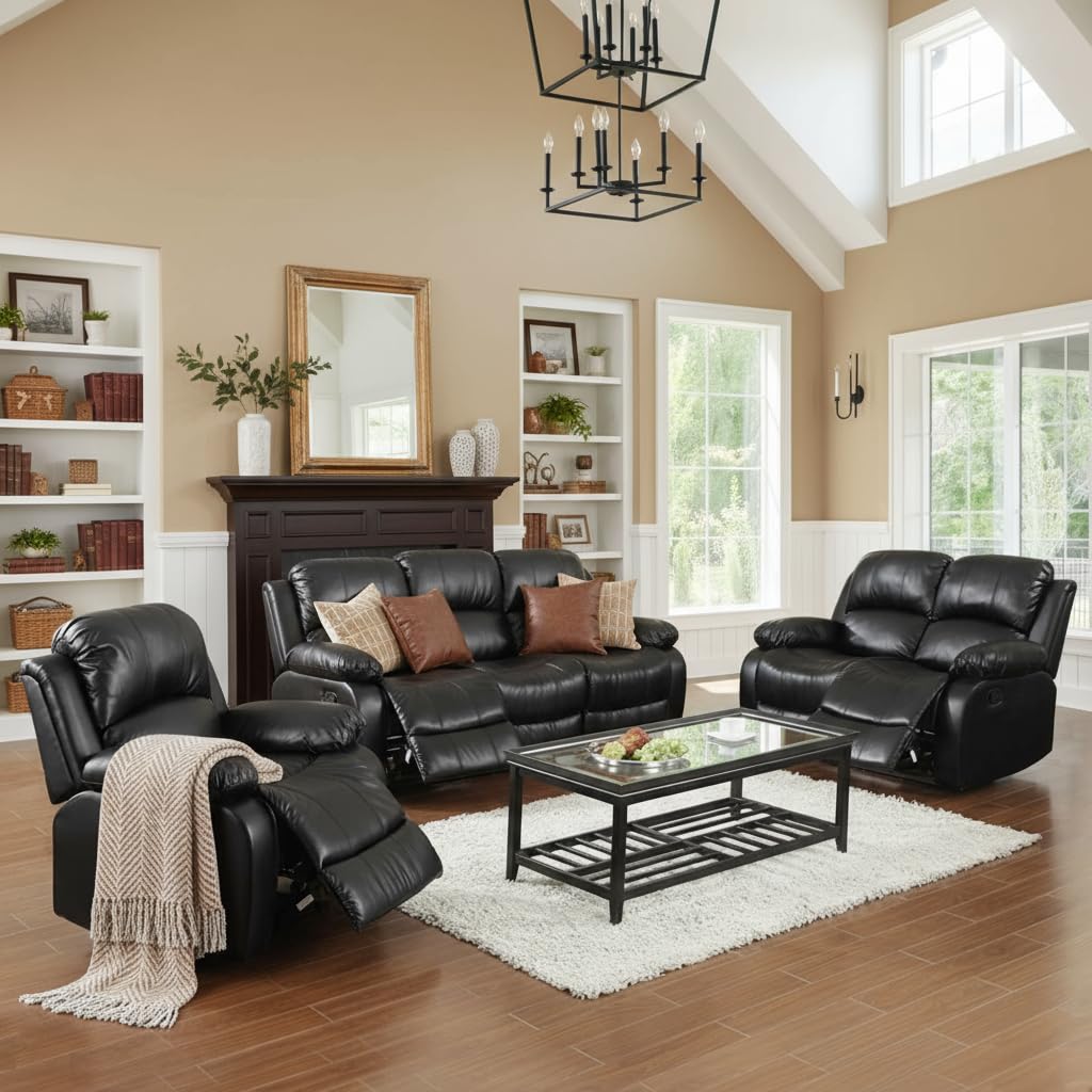 Trygoal Oversized Recliner Chair, Single Leather Power Electric Recliners with Home Theater Seating, Recliner Sofa Breathable Living Room Chairs for Adults Reading Gaming, Black