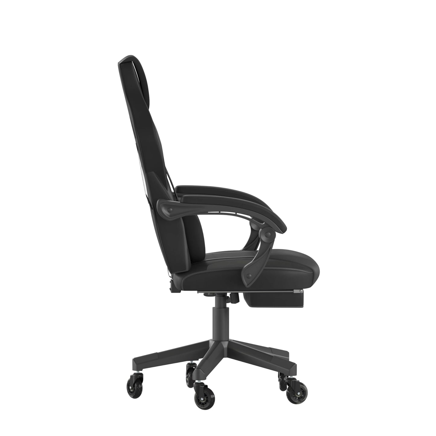 Flash Furniture X40 Gaming Chair Racing Computer Chair with Fully Reclining Back/Arms and Transparent Roller Wheels, Slide-Out Footrest, - Black/Gray