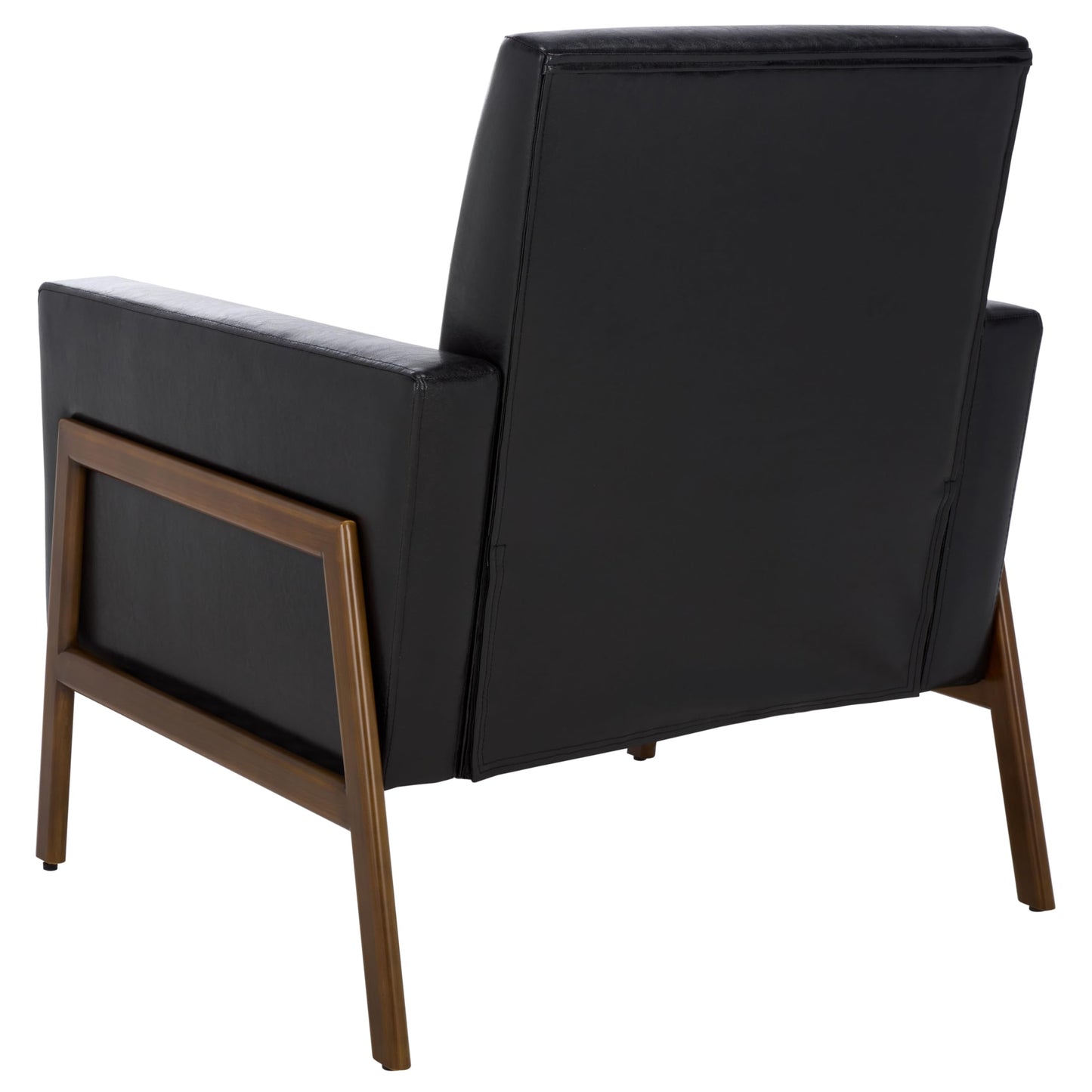 SAFAVIEH Home Collection - Roald Accent Chair, Black Faux Leather Tufted Seat & Antique Brown Solid Wood Frame (ACH6209D)
