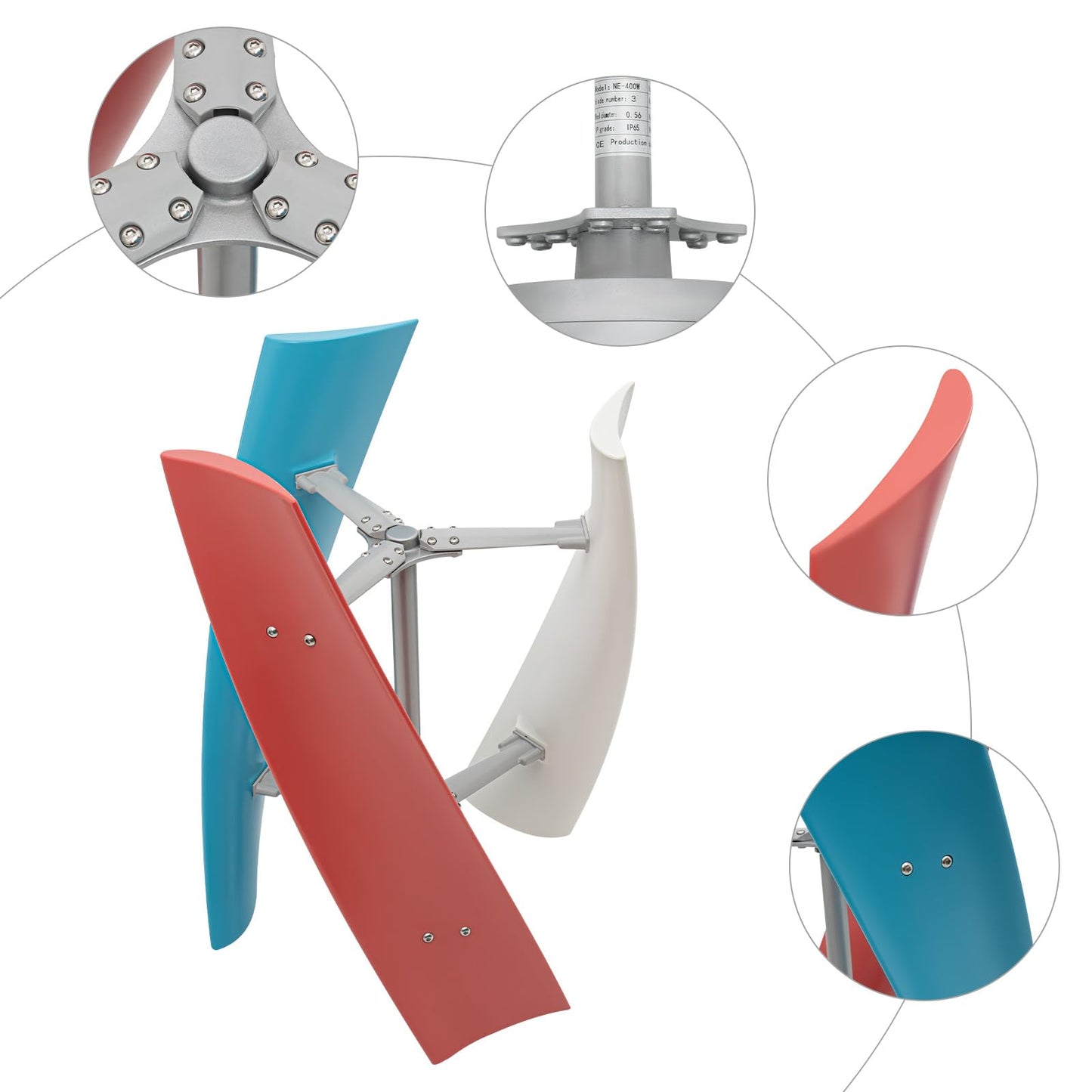 400W Vertical Spiral Wind Power Turbine Generator 3-Blades Helix Wind Turbine Generator 12V DC Vertical Axis Wind Power Generator Kit with Maglev Generator and Controller