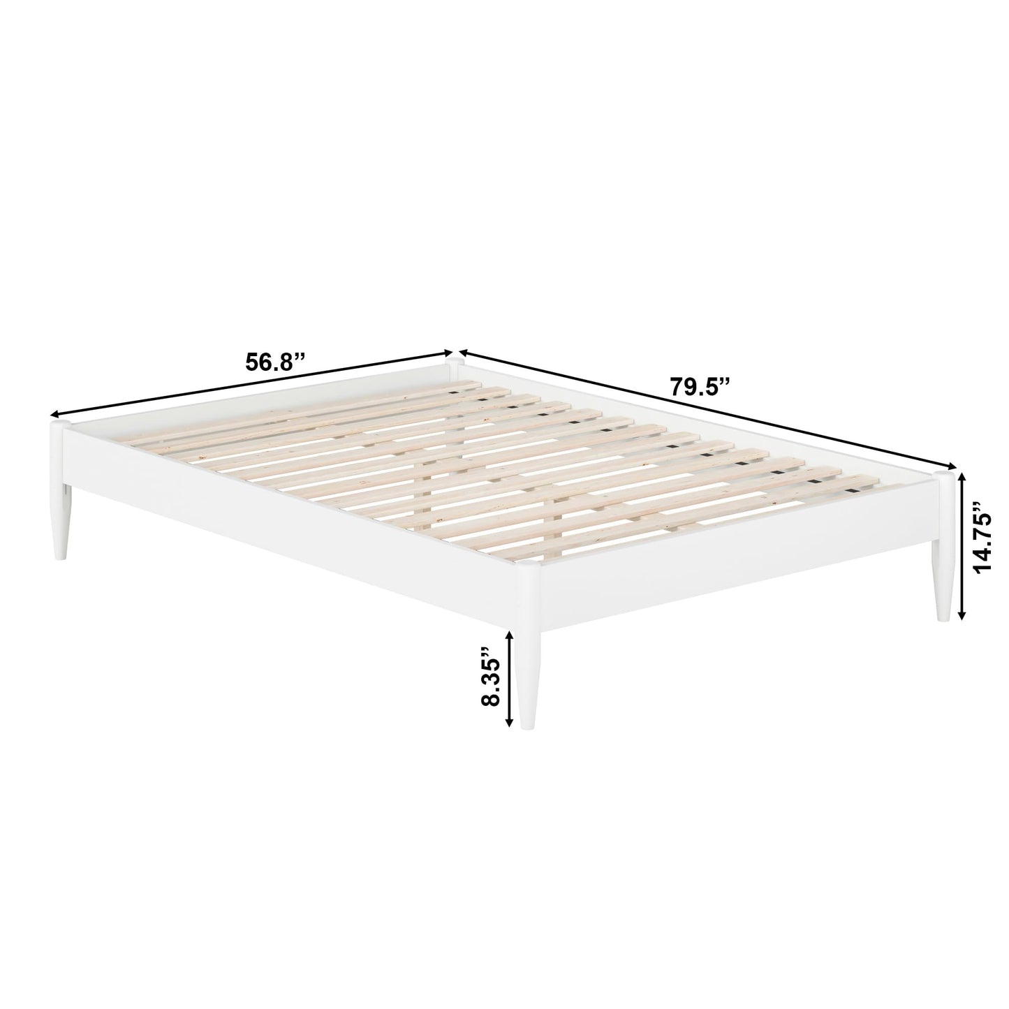 AFI, Pasadena 14" Full Wood Mid Century Modern Low Profile Platform Bed, White