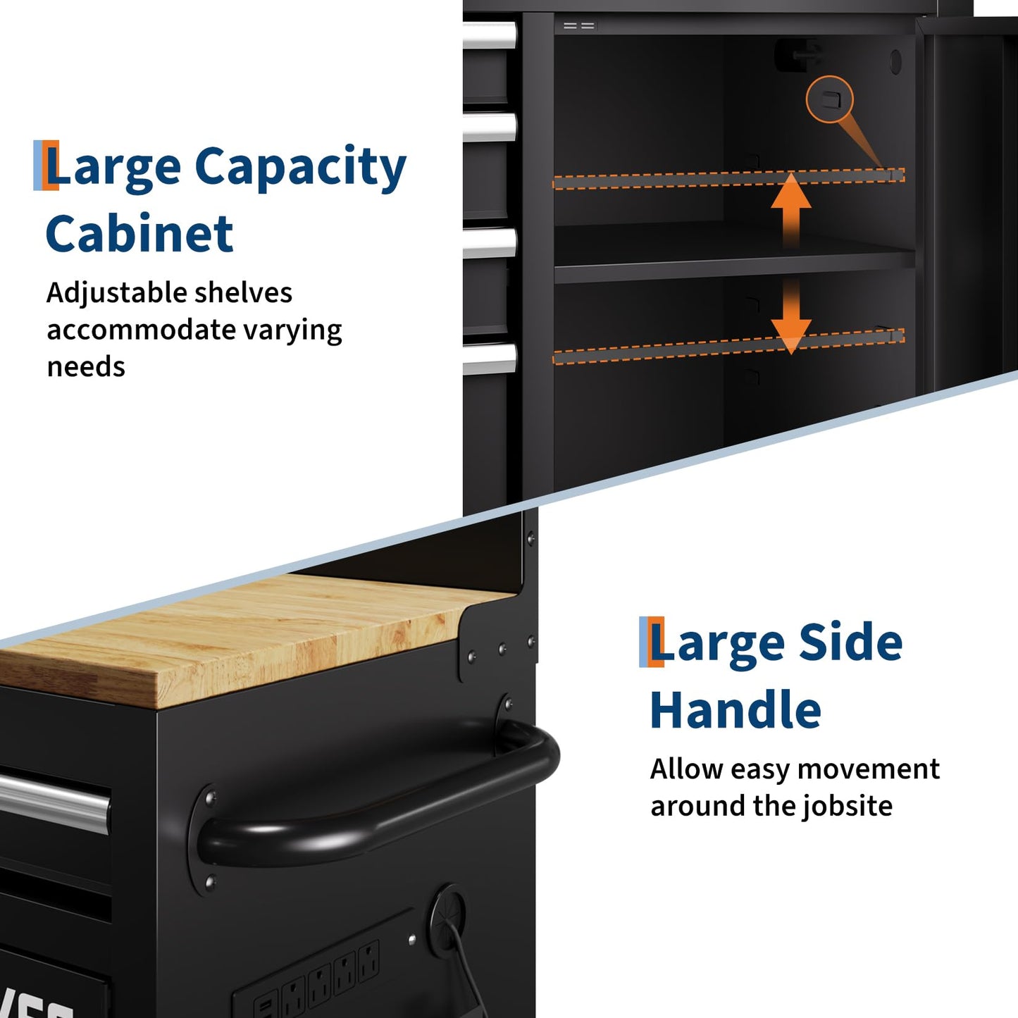 Rolling Workbench with Drawers,60-Inch Heavy Duty Rolling Tool Chest & Workbench with 10 Drawers & Pegboard – Built-in Charging Station, Lockable Mobile Garage Cabinet for Workshop, Black