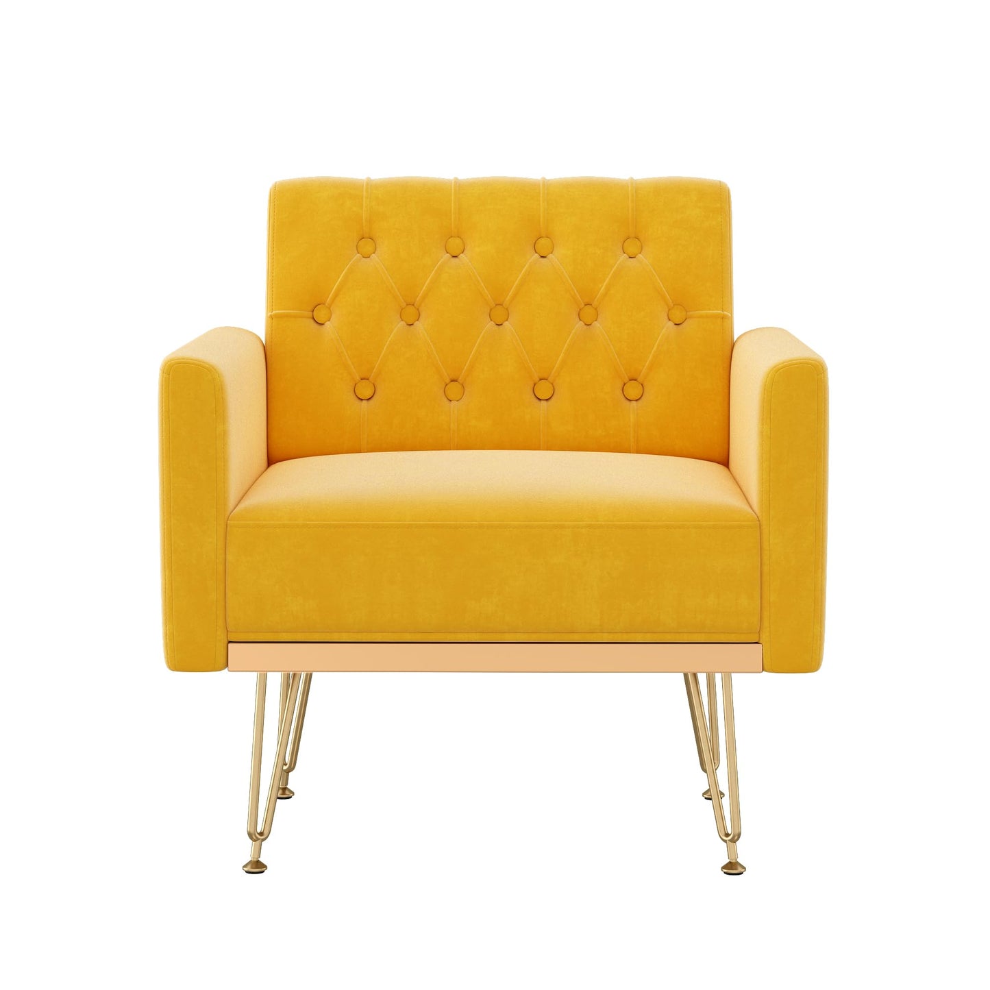 KEIKI Small Velvet Accent Chair, 31 Inch Modern Tufted Upholstered Armchair with Metal Leg, Comfortable Single Sofa Side Reading Chairs, Comfy Arm Chair for Bedroom Living Room, Easy Assembly, Yellow