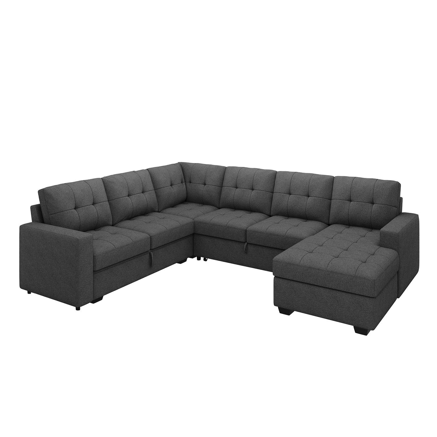 HONBAY Sectional Sleeper Sofa Pull Out Bed with Storage Chaise, Sleeper Sectional Sofa Couch, Sectional Sleeper Bed for Living Room, Dark Grey