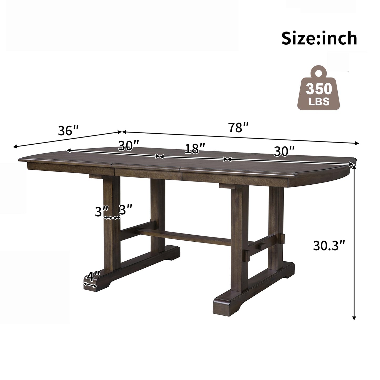 Ball & Cast 60"-78" Extendable Farmhouse Dining-Table for 6-8, Expandable Wooden Kitchen Table with 18" Removable Leaf, Large Retro H-Leg Dining Room Table for 4-8,Space Saving & Sturdy, Brown