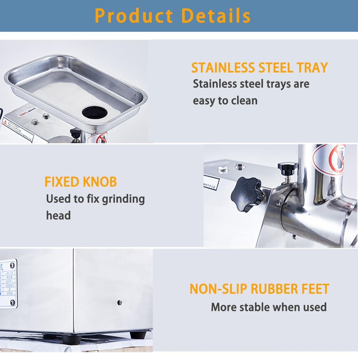 800W Commercial Electric Meat Grinder for Home and Restaurant, Heavy Duty Stainless Steel Mincer with Sausage Stuffer, 6mm/8mm Plates, Dual Blades, Food Processor for Meat, Poultry, Fish, Veg