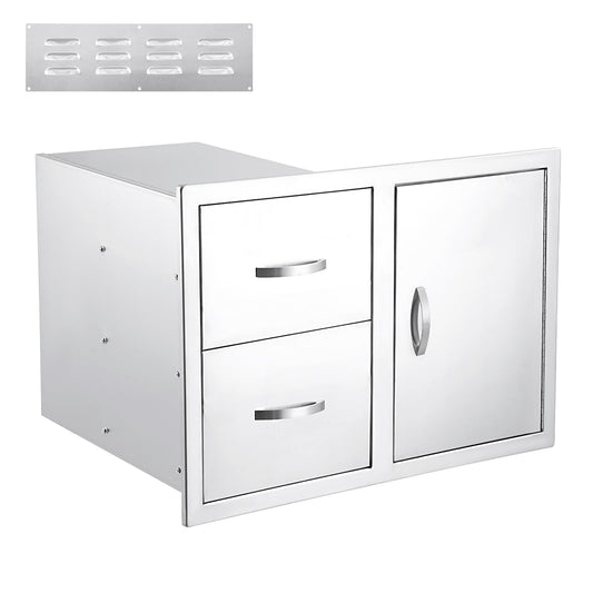  Outdoor Kitchen Drawer 33''W x 22''H x 22''D, BBQ Access Door Drawers Combo with Paper Towel Rack, Stainless Steel Outdoor Kitchen Cabinets for BBQ Island Grill Station Storage Cabinet