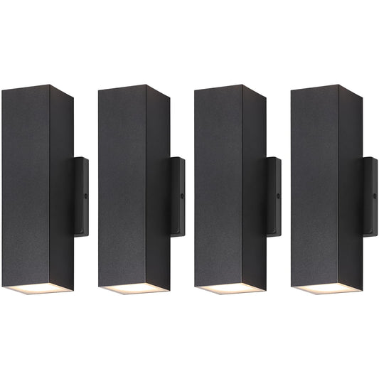 BesLowe 4-Pack Outdoor Wall Lights, LED Up and Down Sconces, Metal, 13.75in, Black, Model B04048L(4PK)