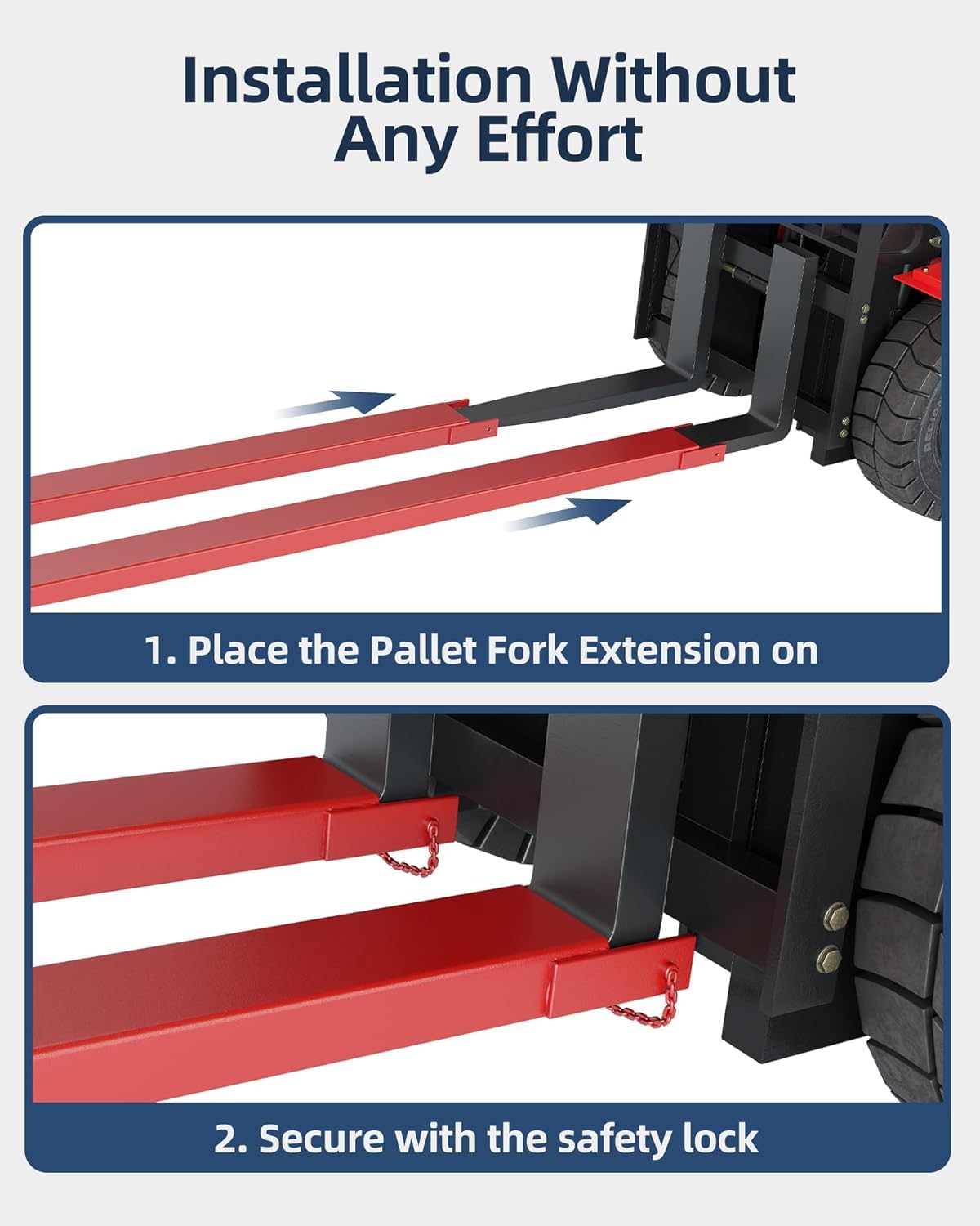 96 in Pallet Forklift Extensions, Fork Extensions 5.3 in Width,Heavy Duty Fork Extensions 5500 LBS Capacity for Forklifts, 1 Pair Forklift Lift Extensions for Forklift Truck (96 in Length)
