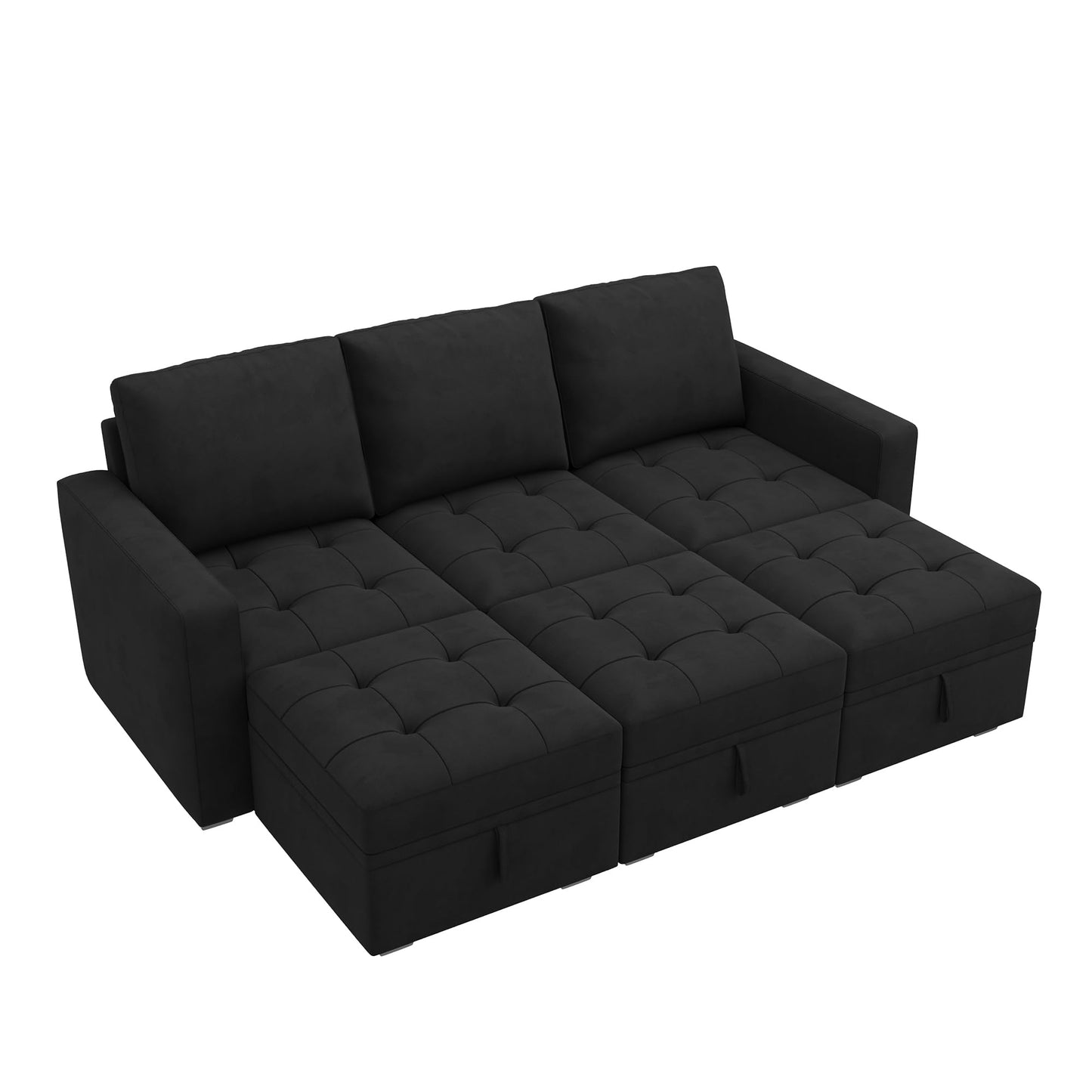 HONBAY Modular Sectional Couch Sleeper Sofa Bed with Storage Seats Oversized Sectional Couches for Living Room,Black