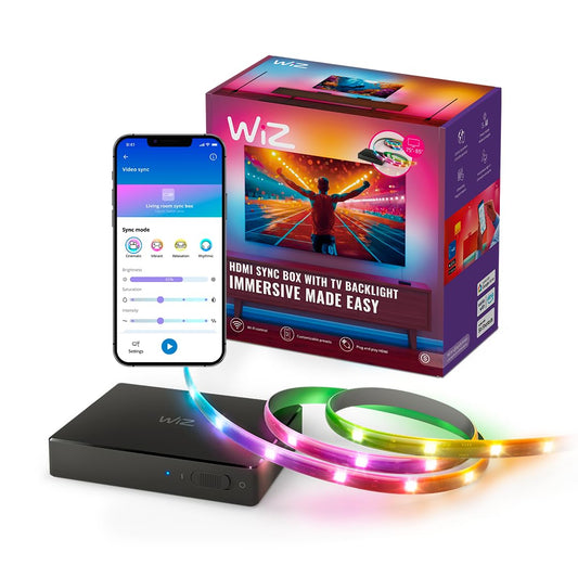 WiZ Connected HDMI Sync Box - 4K 60Hz, RGBIC LED Strip, Multicolor, for 75-85 Inch TVs, Model 640078