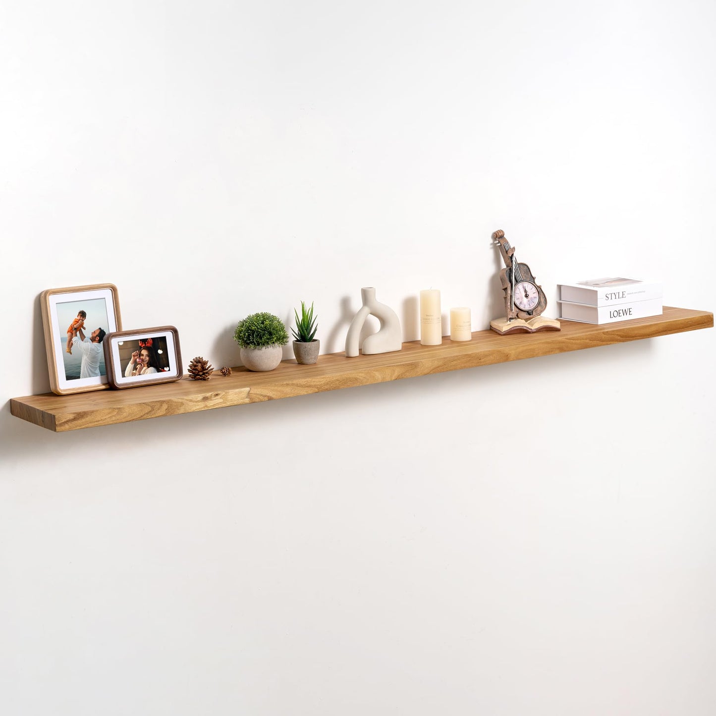 fuqing Floating Shelves for Wall, 72 inch Rustic Solid Elm Wood Floating Shelves, Wooden Wall Shelves with Invisible Heavy Duty Brackets for Living Room, Bedroom, Kitchen, Bathroom, 1 Pack, Natural