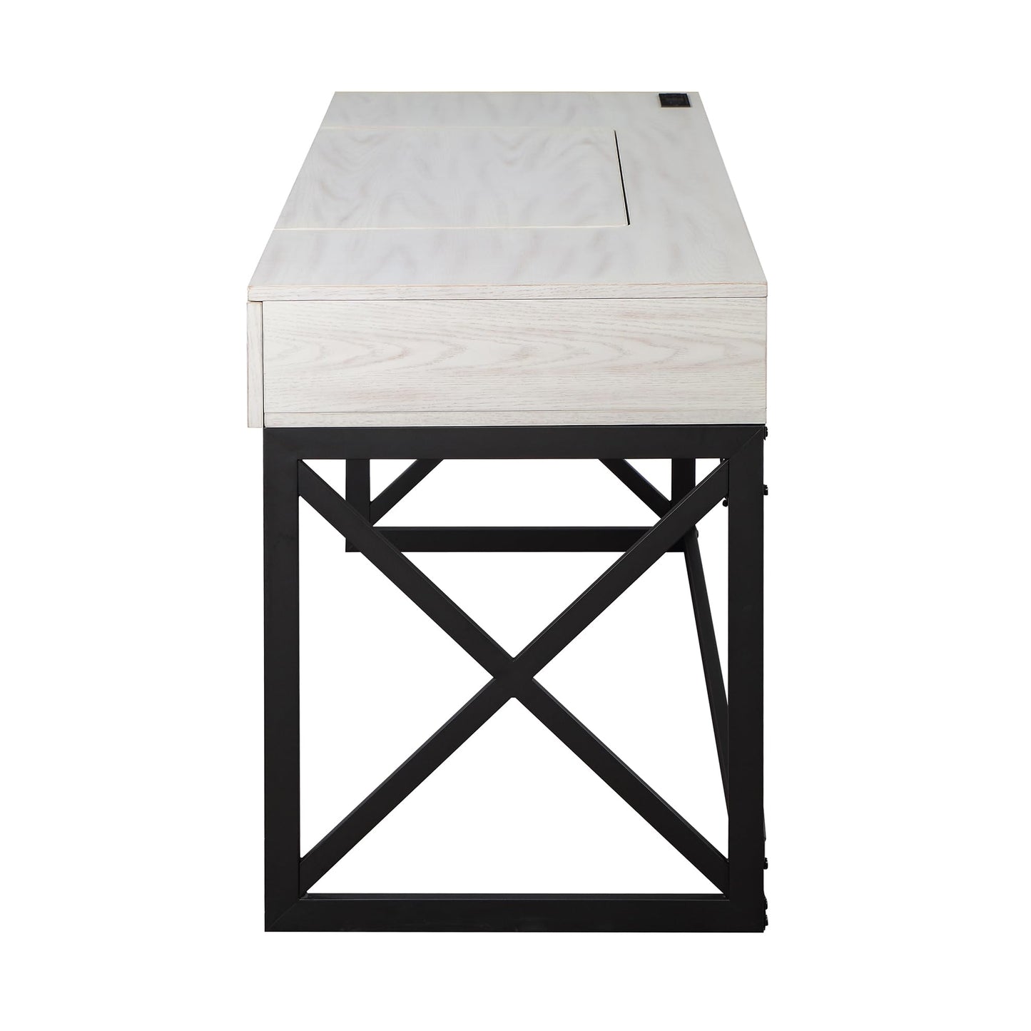 24/7 Shop at Home Ashiya Transitional 2 Drawers Metal Hidden Storage Desk with Lift-Top, USB Port, Power Outlet for Workstation, Home Office, Study Room, Antique White