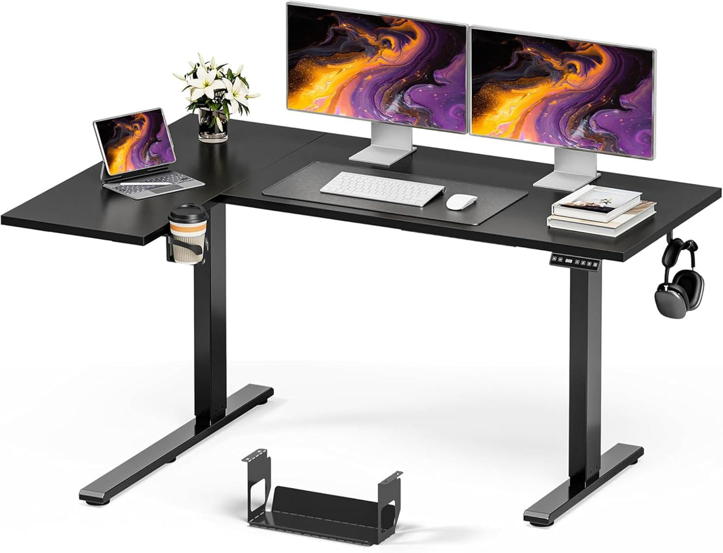 Muvai L Shaped Standing Desk with Cable Management Tray, 71 Inch Height Adjustable Electric Standing Corner Desk, Sit Stand Up Table for Home Office with Reversible Splice Board,Black