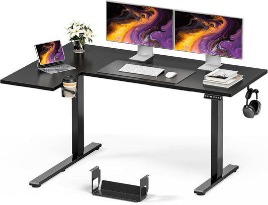 Muvai L Shaped Standing Desk with Cable Management Tray, 71 Inch Height Adjustable Electric Standing Corner Desk, Sit Stand Up Table for Home Office with Reversible Splice Board,Black
