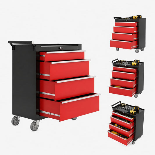 IDEALHOUSE Rolling Tool Chest, 5 Drawers Tool Storage Cabinet, Toolbox with Wheels, Portable Tool Cabinet Organizer with Locking System & Drawer Liners, Tool Storage Cart for Garage, Workshop