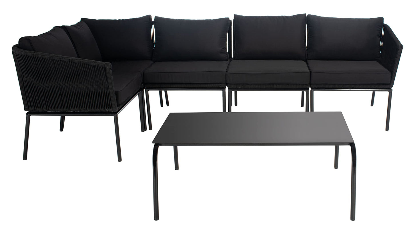 SAFAVIEH Outdoor Collection Remsin Black Wicker/Black Cushion Sectional Sofa Patio Backyard Living Set