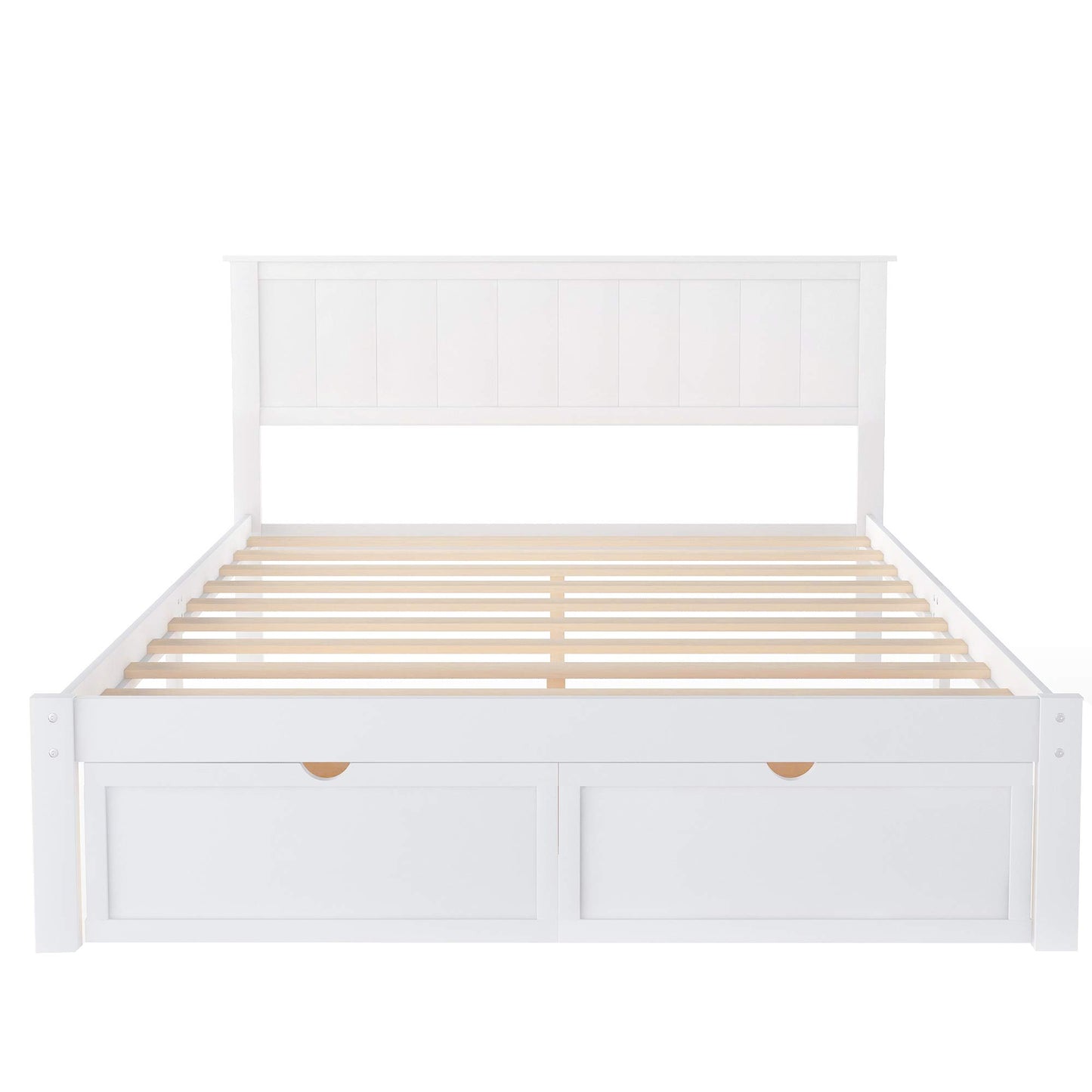 GDFStudio Full Size Platform Bed with Under-Bed Drawers, Solid Pine Wood and MDF Bed Frame, Storage Platform Bed with Support Legs, No Box Spring Needed, White