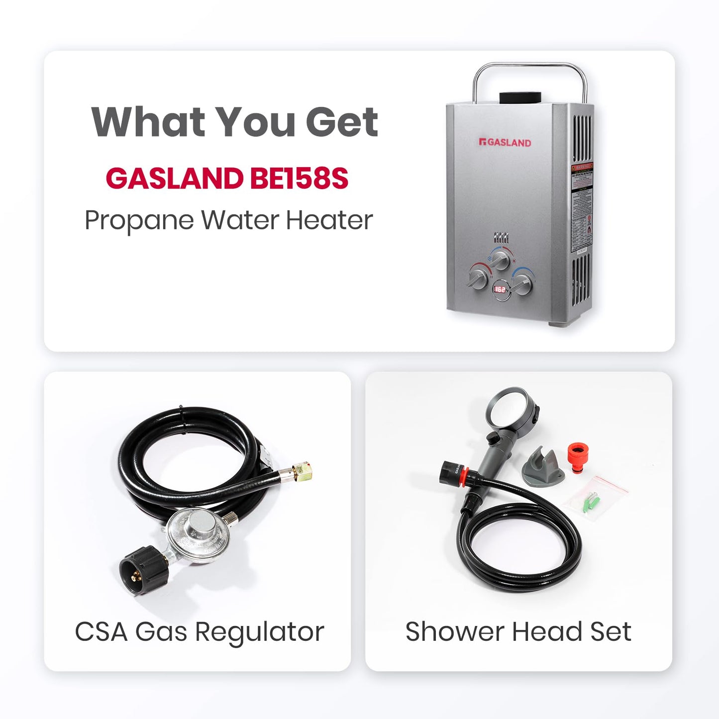 GASLAND BE158S Tankless Water Heater Propane – CSA Certified, 41,000 BTU, 1.58 GPM, Digital Display & Multi-Protection Portable Hot Water Heater for Camping, RV, Off-Grid & Outdoor Showers