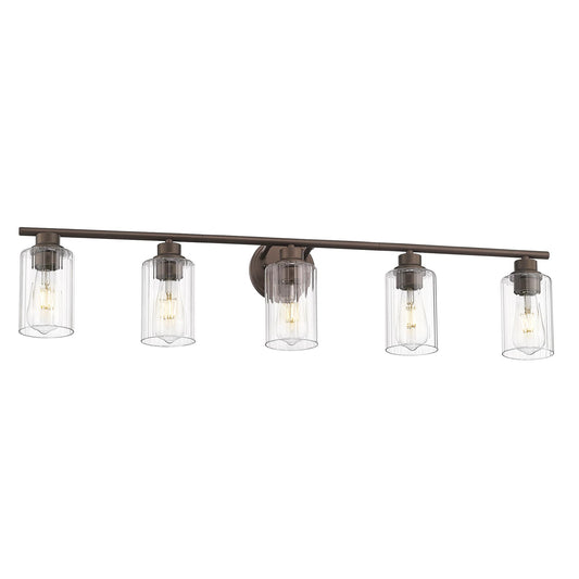 Emliviar Rustic Vanity Light Fixture, 5-Light - 40 Inch, Fluted Ripple Glass, Oil Rubbed Bronze Finish, Model YE295B