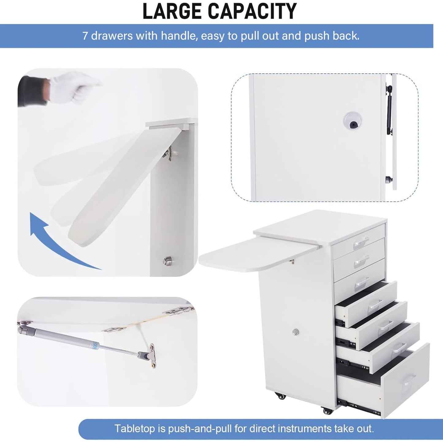 forimo Medical Dental Assistant's Mobile Cabinet Alabama Cart Utility Cart 7 Drawer W/Side Shelf. Professional Utility cart for Medical or Dental Instruments Storage.
