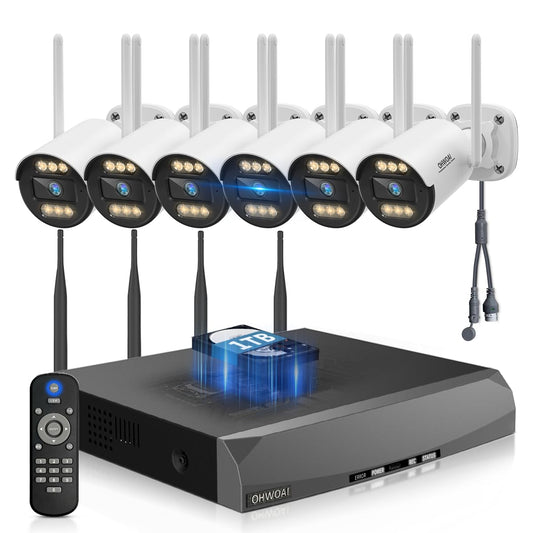《130° Wide Angle & 2-Way Audio》Wireless Security Camera System Outdoor, WiFi Cameras Systems, Video Surveillance DVR Kits