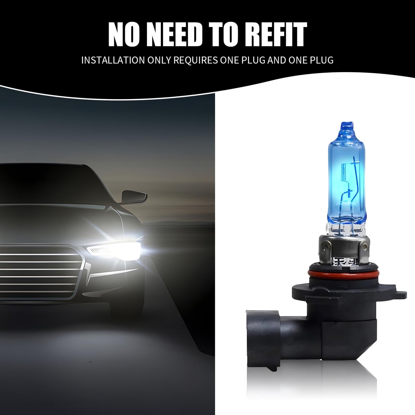 Flygun 9005 Car Halogen Bulbs, Ultra White Light, 12V 100W, 2 PCS, Glass, High Beam Low Beam, Universal Fit for Cars, Trucks, SUVs