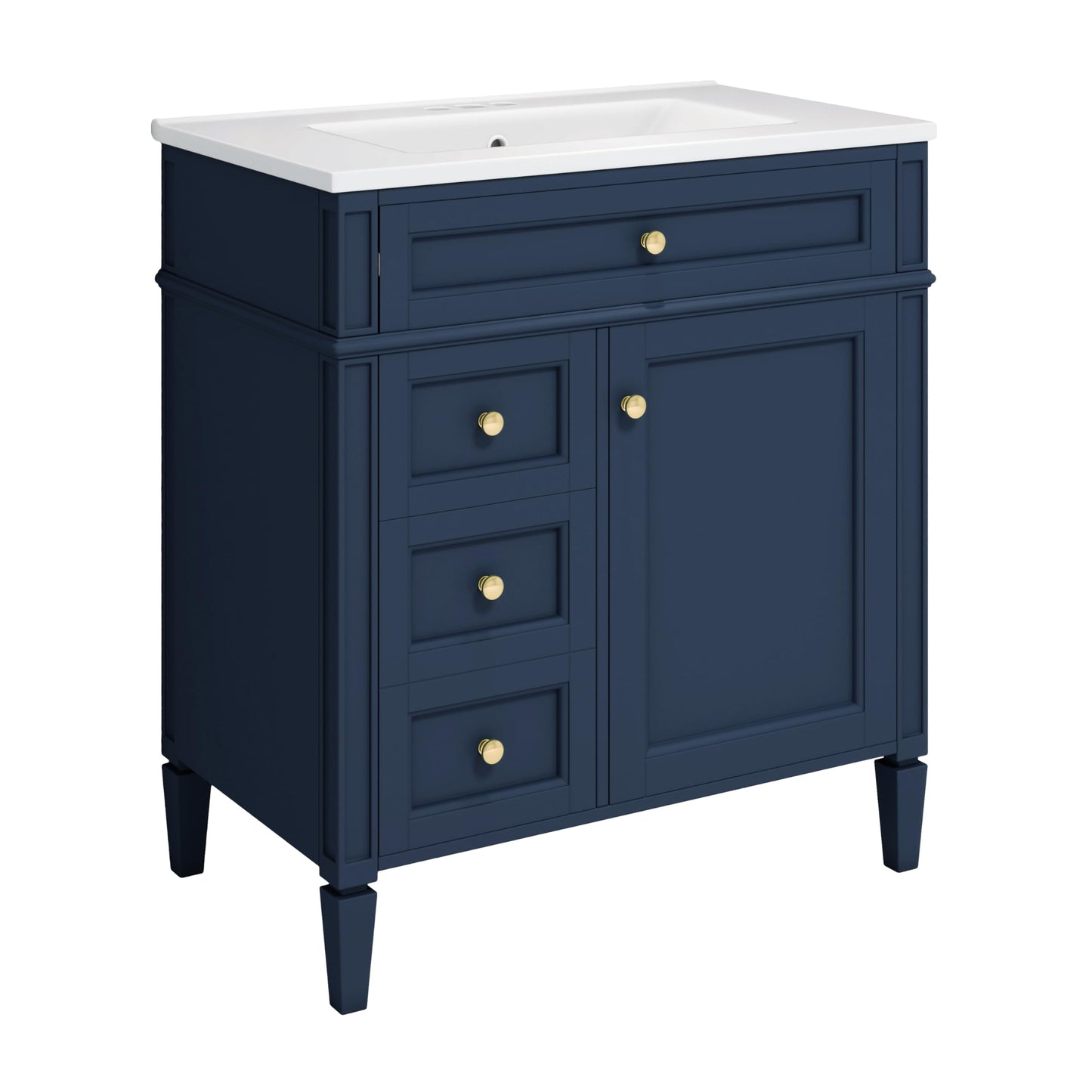 Merax 30 Inch Bathroom Vanity with Ceramic Sink, Solid Wood Frame Modern Bathroom Sink Storage Cabinet with 2 Drawers and a Tip-Out Drawer, Single Sink Bathroom Vanities, Navy Blue