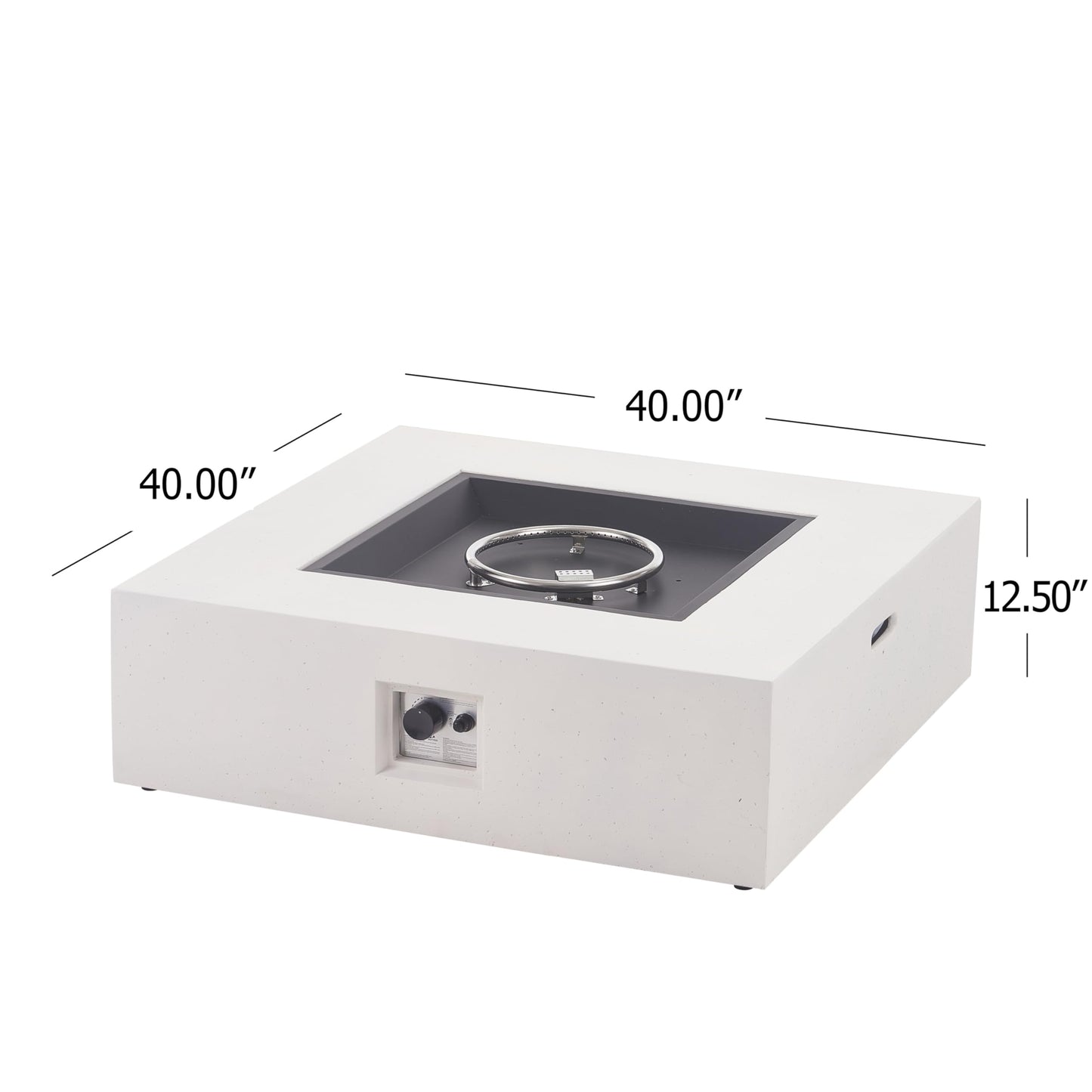 Christopher Knight Home Yuna Outdoor Propane Fire Pit Table with Lava Rock, No Assembly MGO Tank Table for Patio/Deck, 50000 BTU, Square Tabletop Fire Pit Outdoor, Patio Fire Table, White