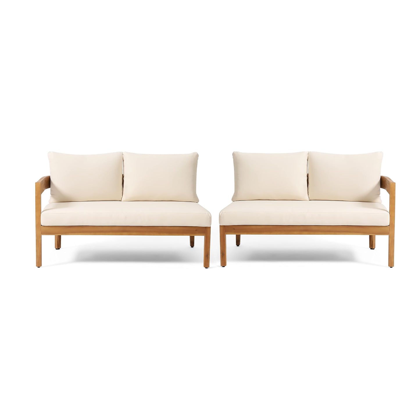 Merax 2 Piece Patio Outdoor Conversation Set, All-Weather Curved Acacia Wood 2 Loveseat Sofas with Cushions for Backyard Deck Poolside,Free Combination, Teak+ Beige