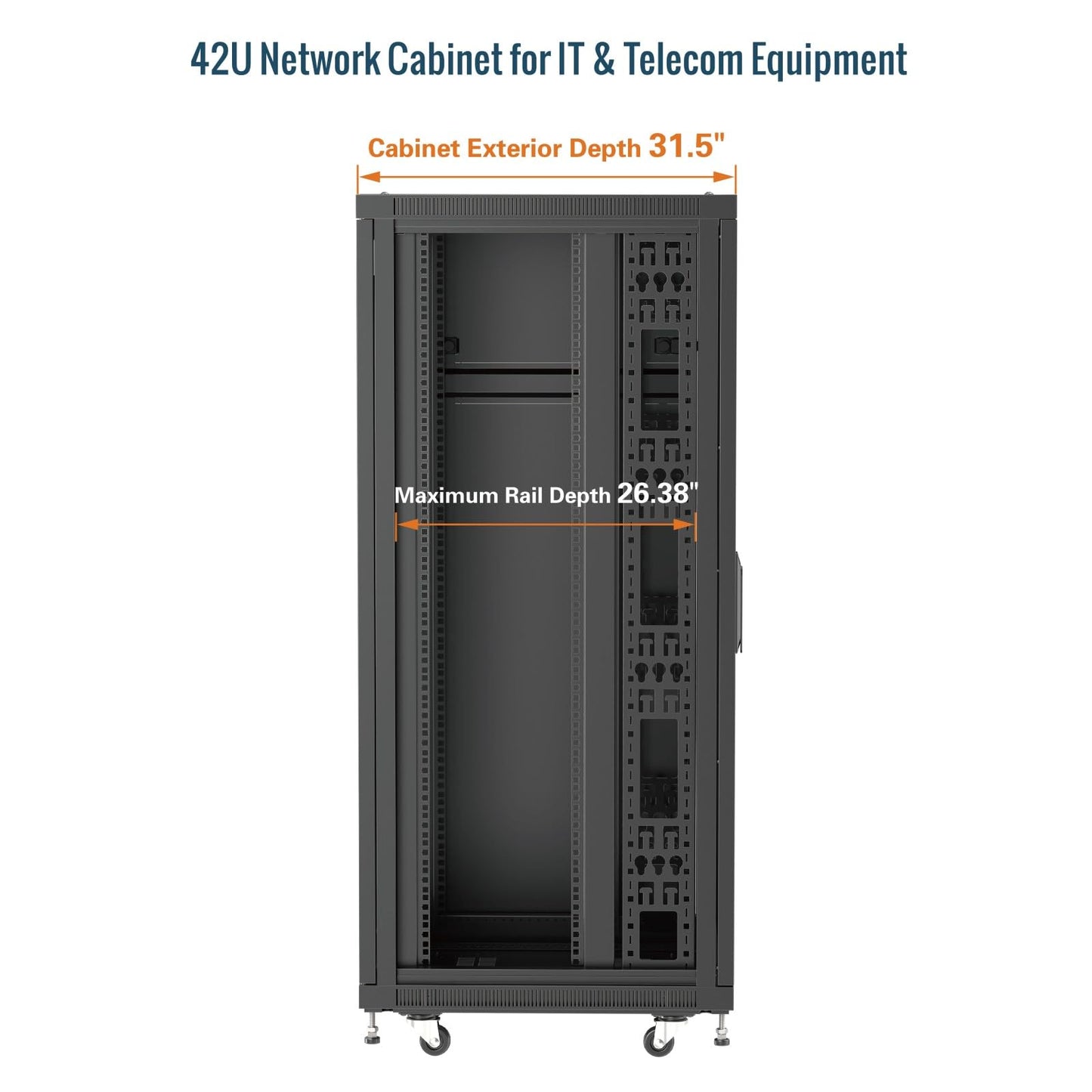 Tecmojo 42U Server Rack Network Cabinet 31.5" D x 23.6" W, Locking Data Cabinet Enclosure for 19" Server, Networking, AV & IT Equipment, Clear Door, Black